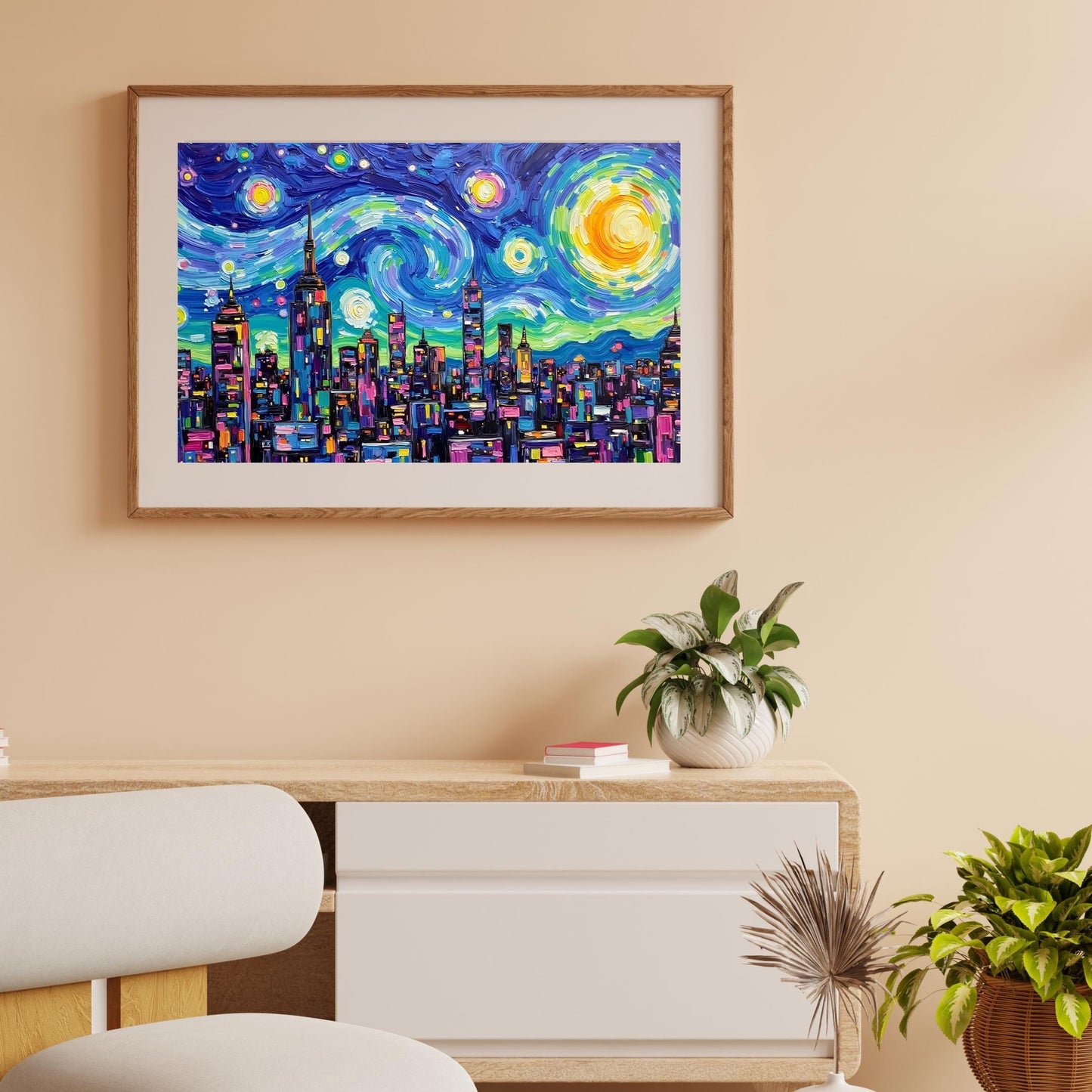 Starry Skyline | Vibrant Cityscape Digital Art Print | Instant Download