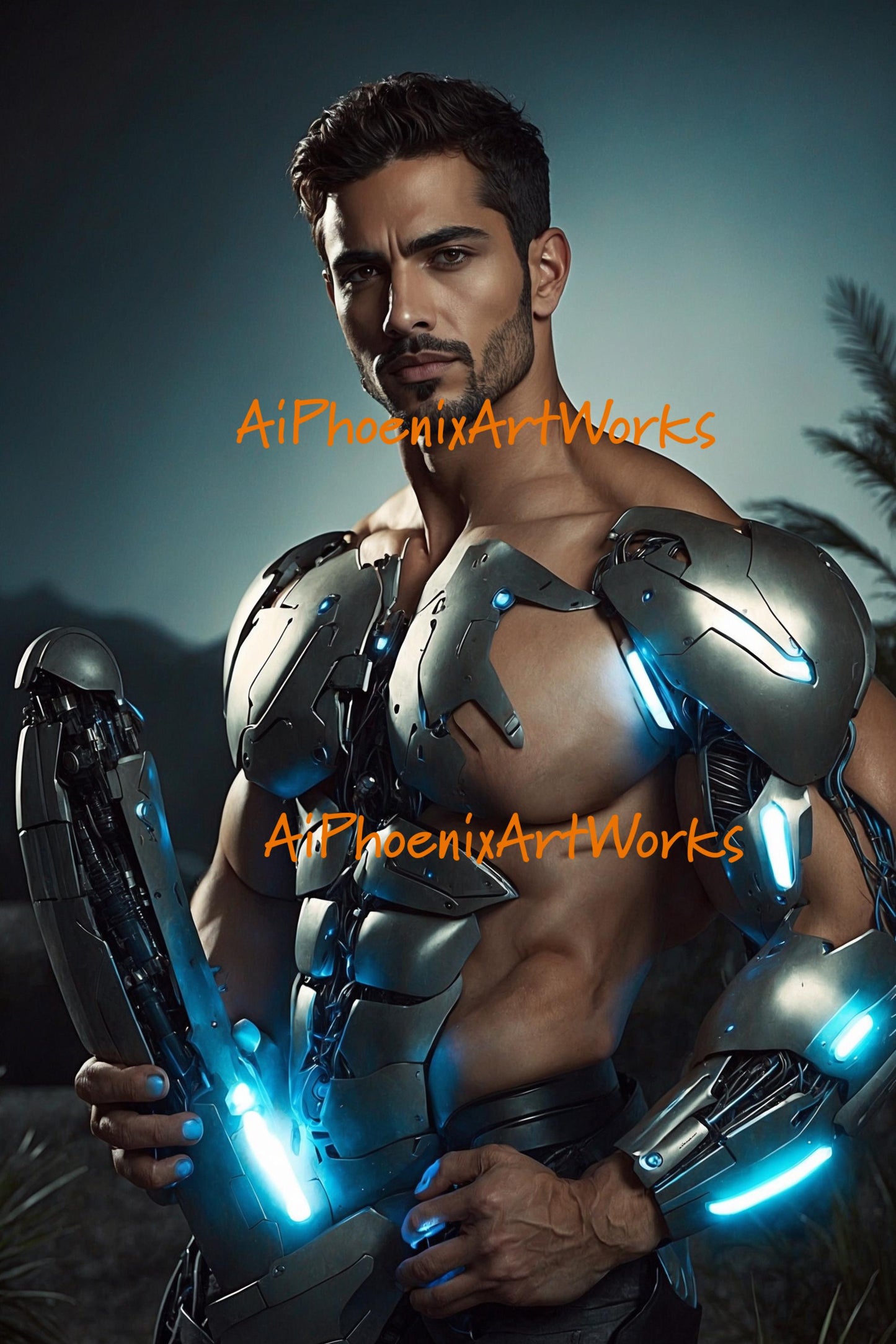 Cyber Armor Male Art Print | Futuristic Sci-Fi Fantasy | Digital Download PDF Wall Decor | AiPhoenixArtWorks