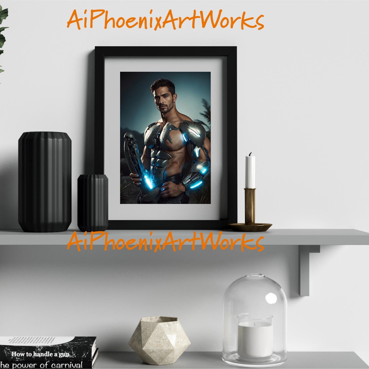 Cyber Armor Male Art Print | Futuristic Sci-Fi Fantasy | Digital Download PDF Wall Decor | AiPhoenixArtWorks