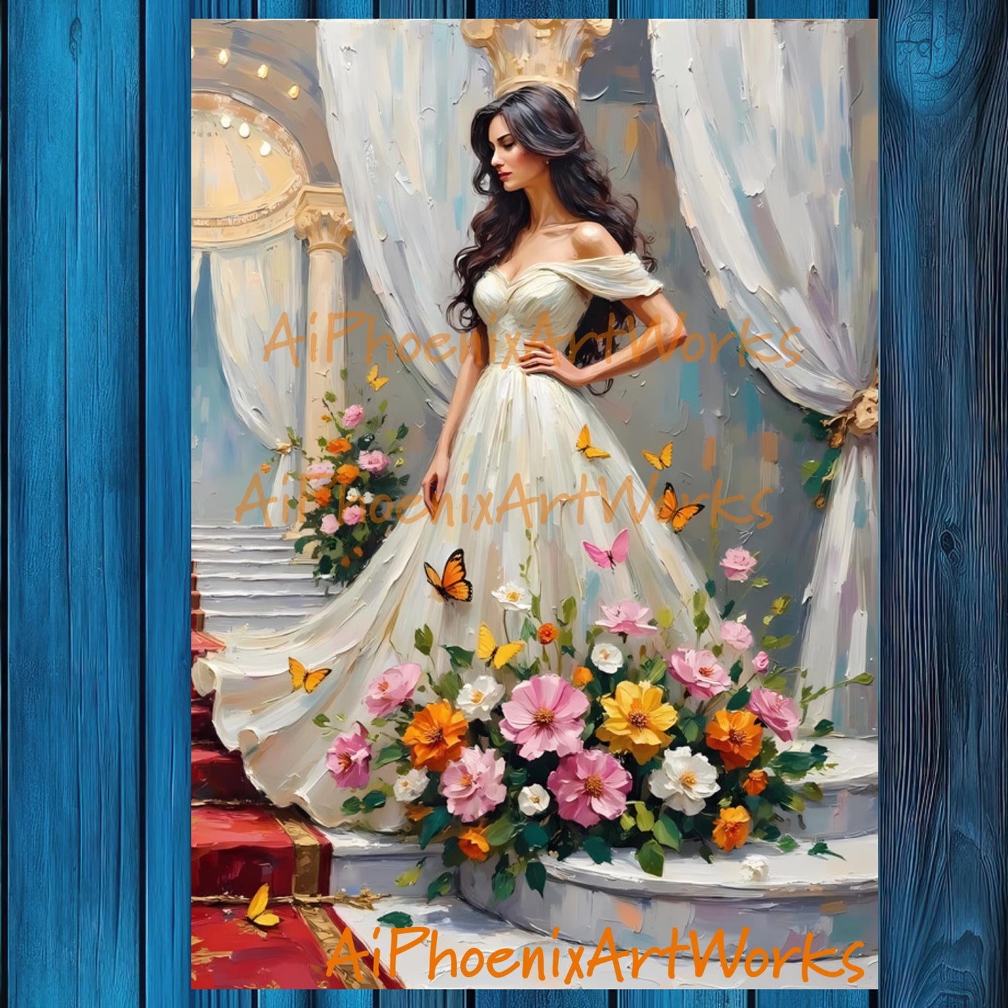 Floral Gown Art Prints: Garden Staircase Fairytale Fashion - Set of 2