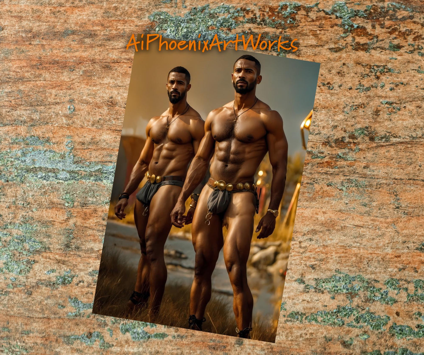 Black Male Warrior Art PRINT | Erotic Fantasy Poster | Ancient Strength & Brotherhood | AiPhoenixArtWorks