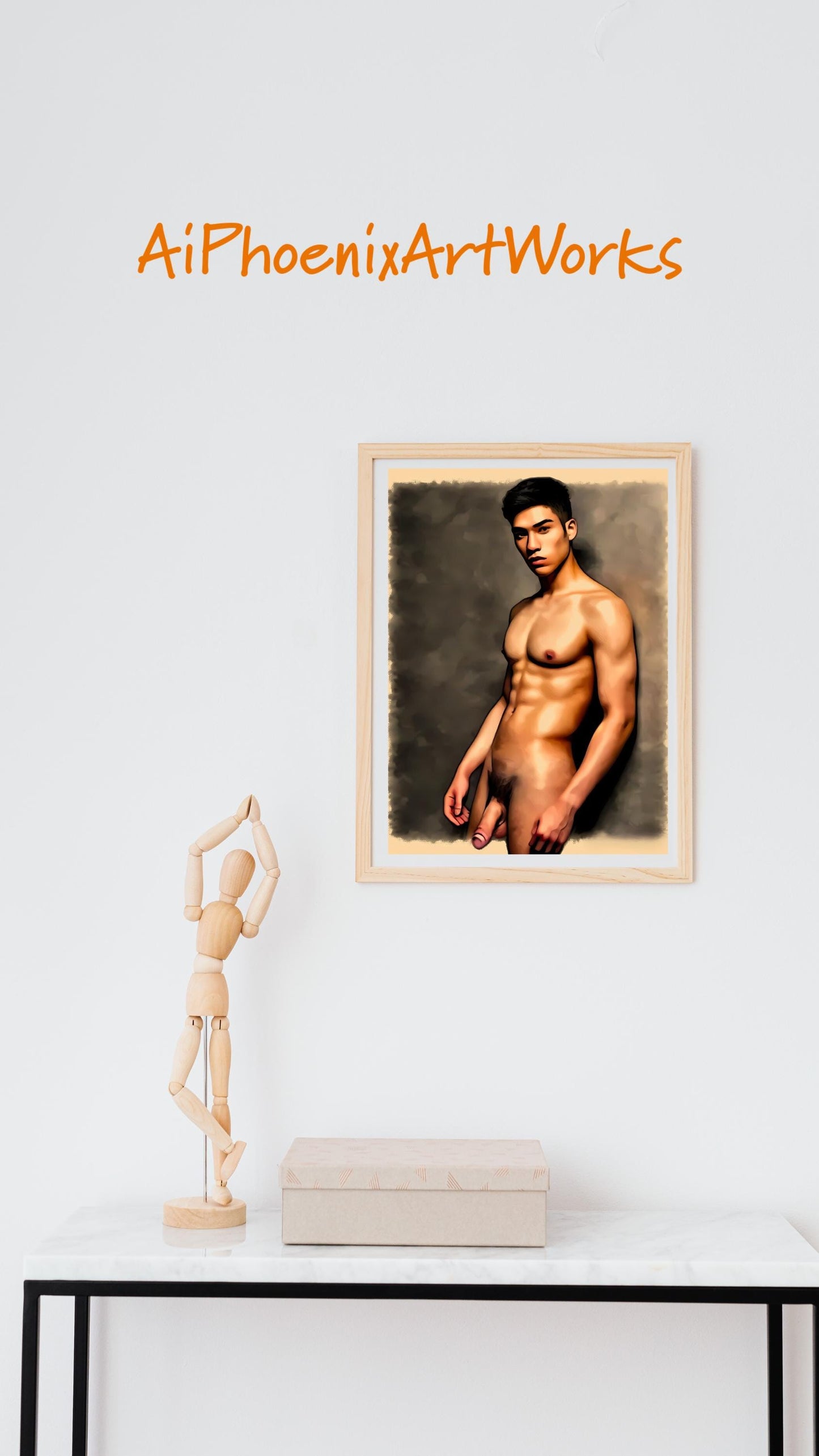 Asian Muse Duo | Male Nude Art Print Set | Sensual Figurative Wall Decor | 2 Variations | Glossy PRINT Poster | AiPhoenixArtWorks