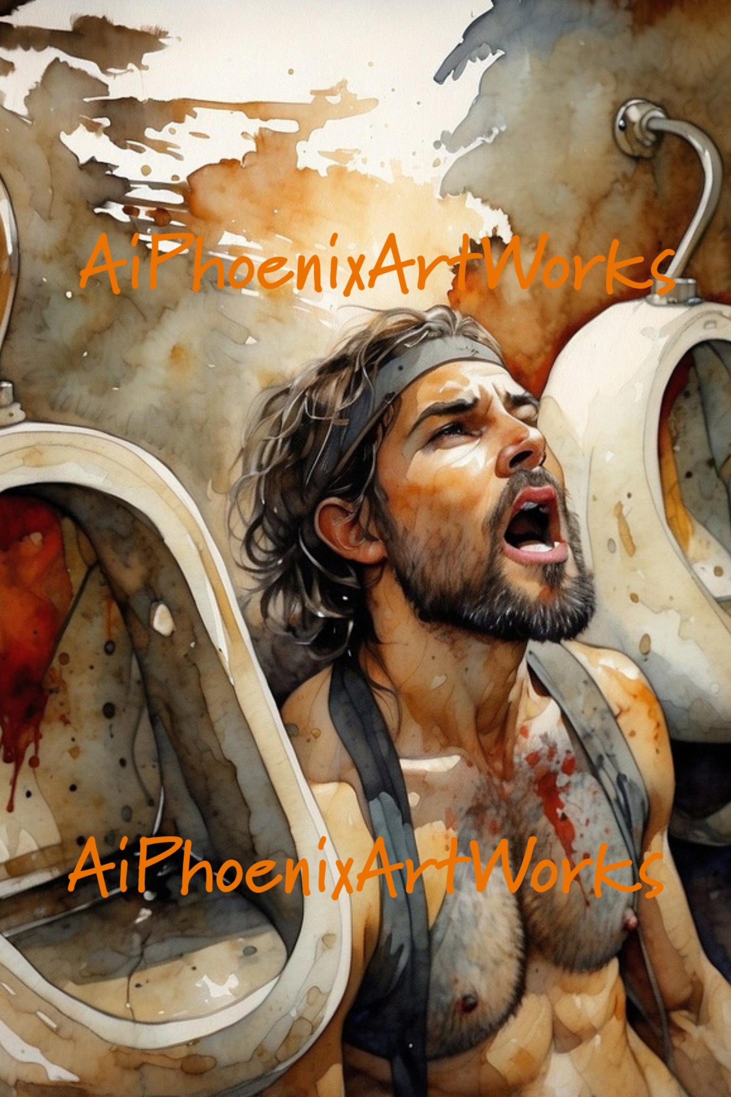 Agony in Ecstasy | Male Figurative Wall Art | Emotional Nude Print | Gritty Restroom Scene | Printed Poster Artwork