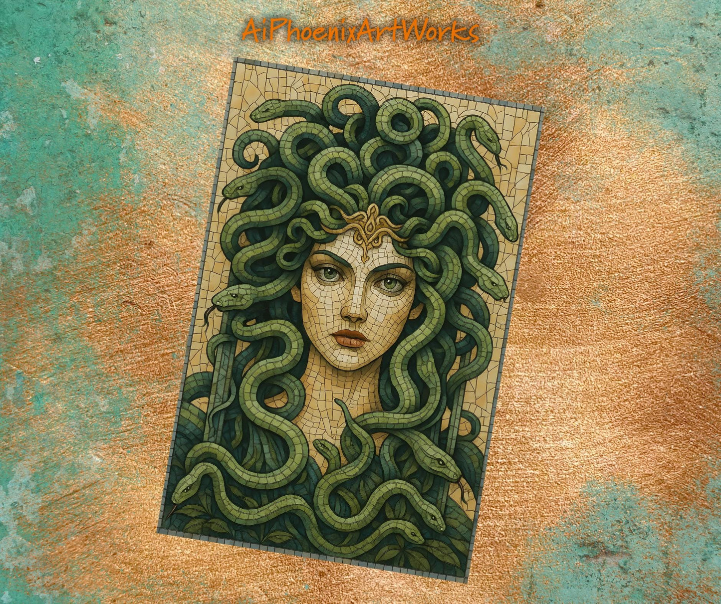 Medusa Mosaic Art Print: Greek Mythology Portrait (Digital Download)
