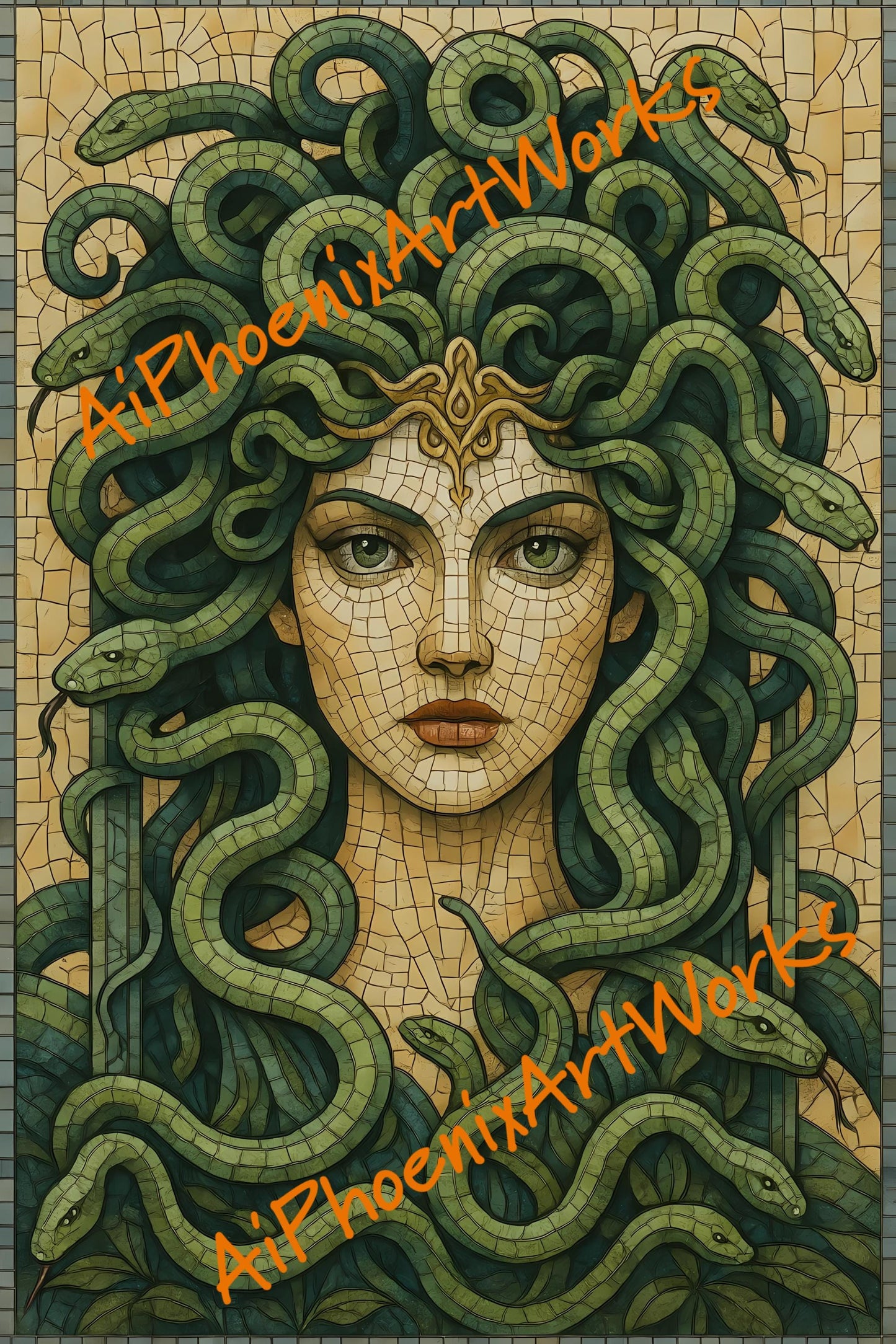 Medusa Mosaic Art Print: Greek Mythology Portrait (Digital Download)