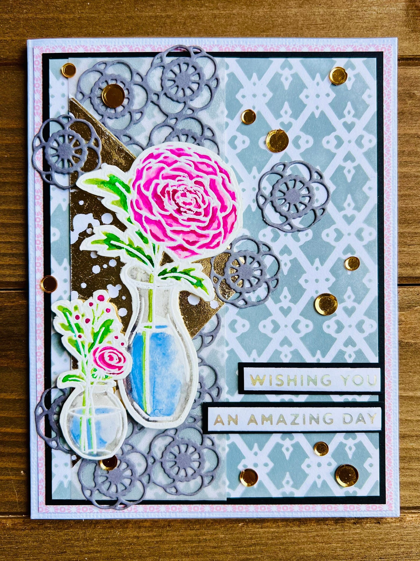 Zinnia/Floral Vases “Wishing you an Amazing Day” Greeting Card