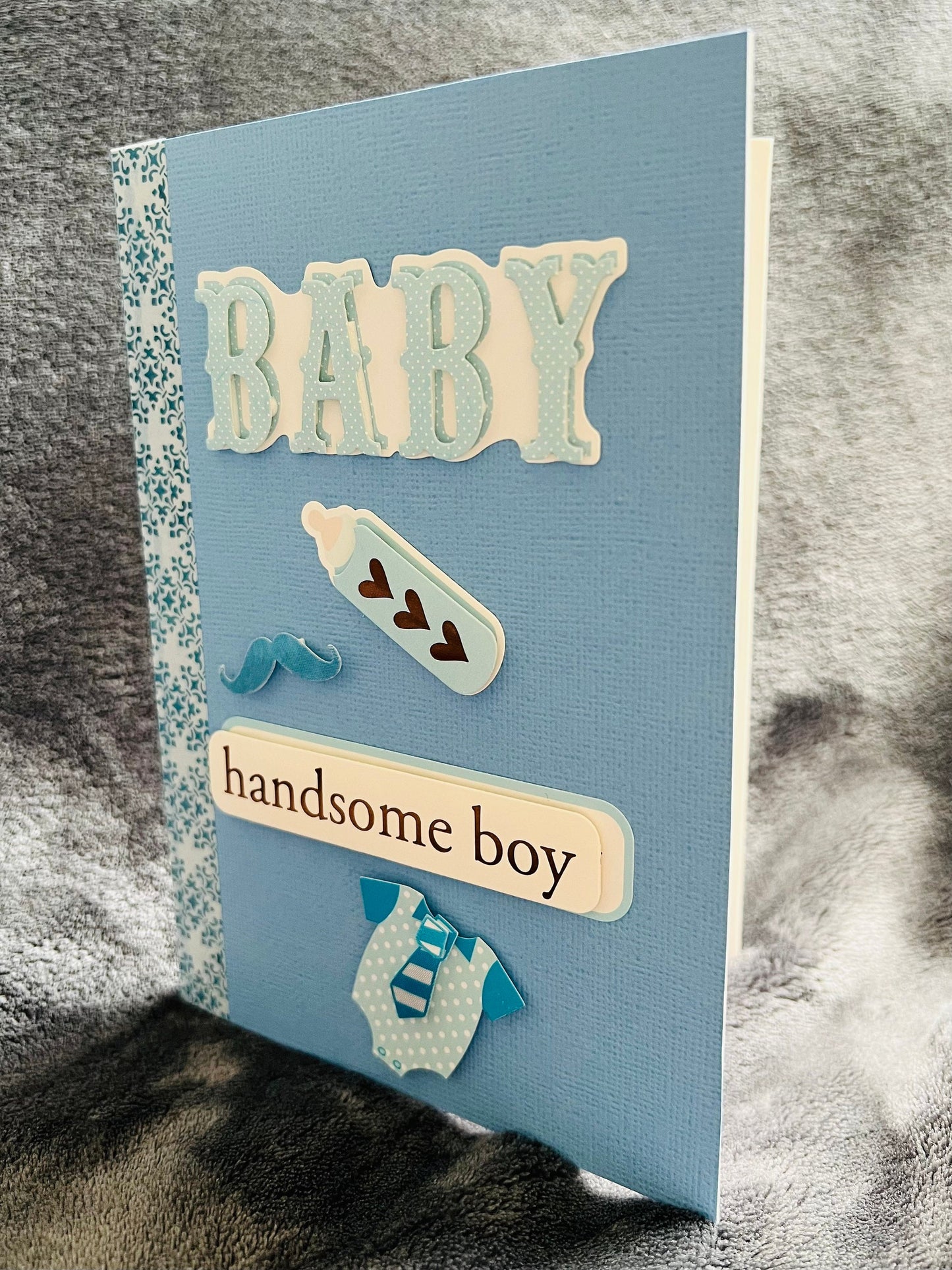 Welcome Baby Greeting Card - Handsome Baby Boy with Blue Linen Background, Perfect for Celebrating New Arrivals
