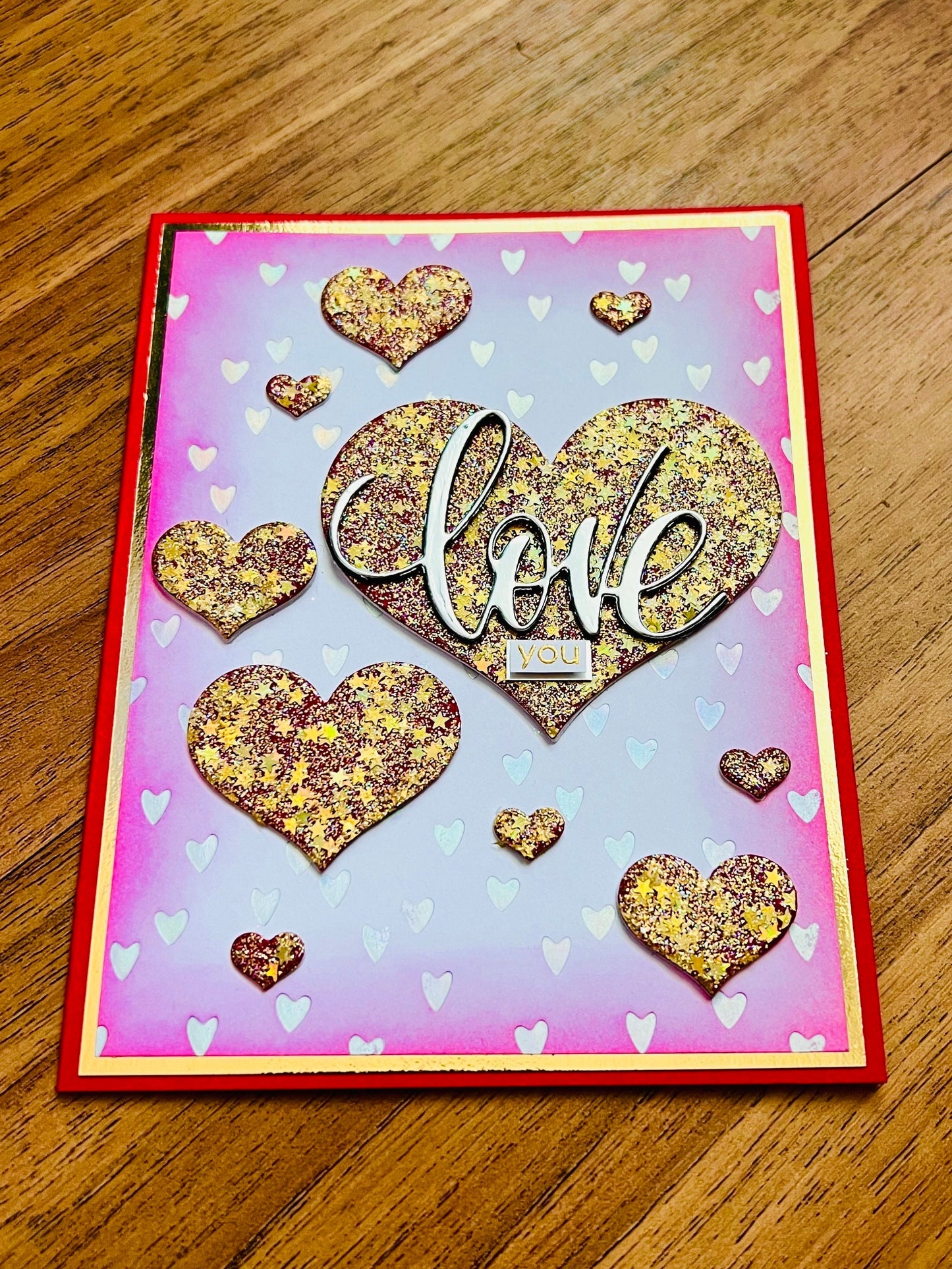 Multiple Glitter Star Hearts Love You Card