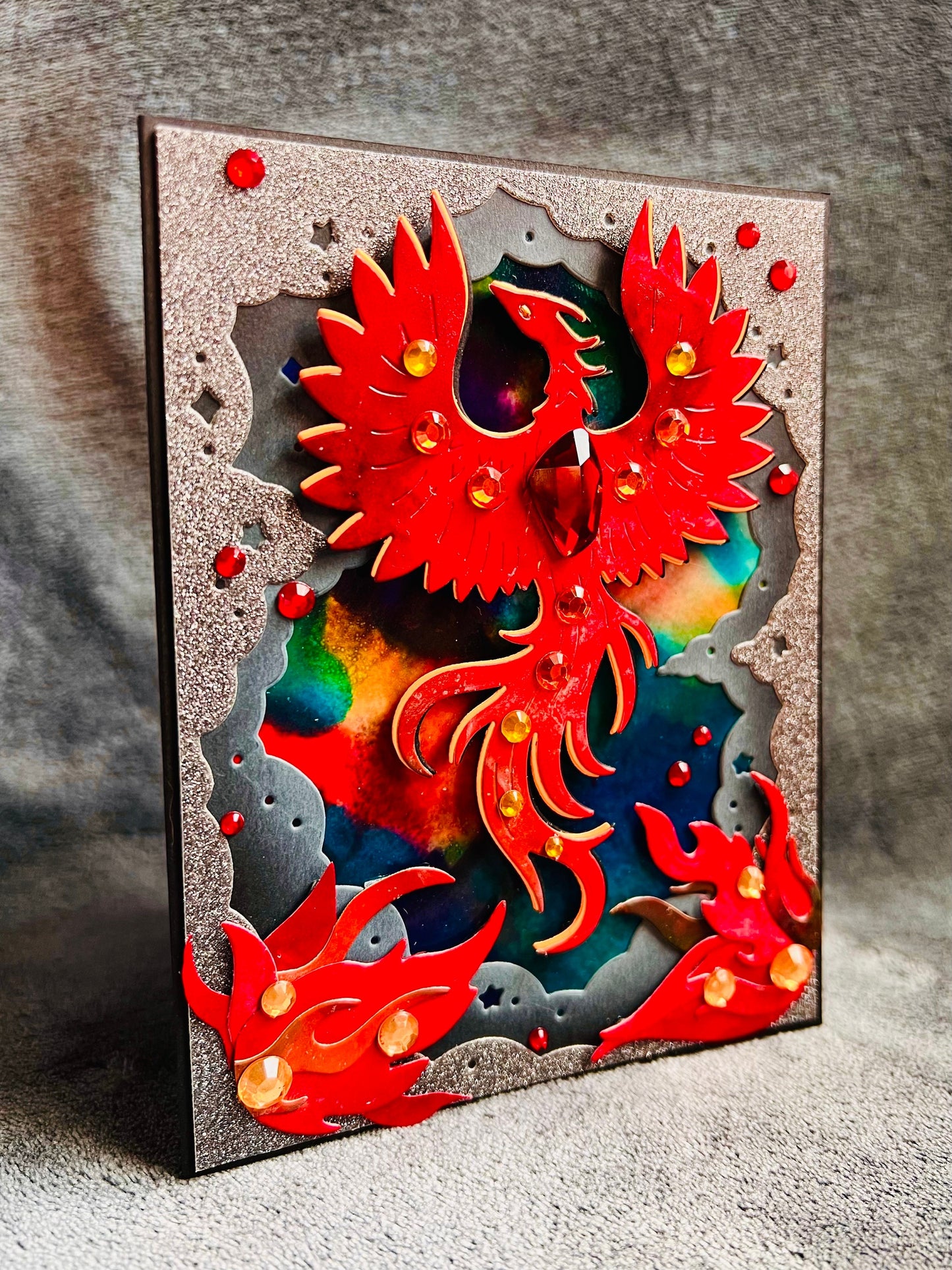 Alcohol Ink Phoenix Card - Galaxy Background, Blank Inside, Mystical Space Theme, Vibrant Artwork, Unique Gift for All Occasions