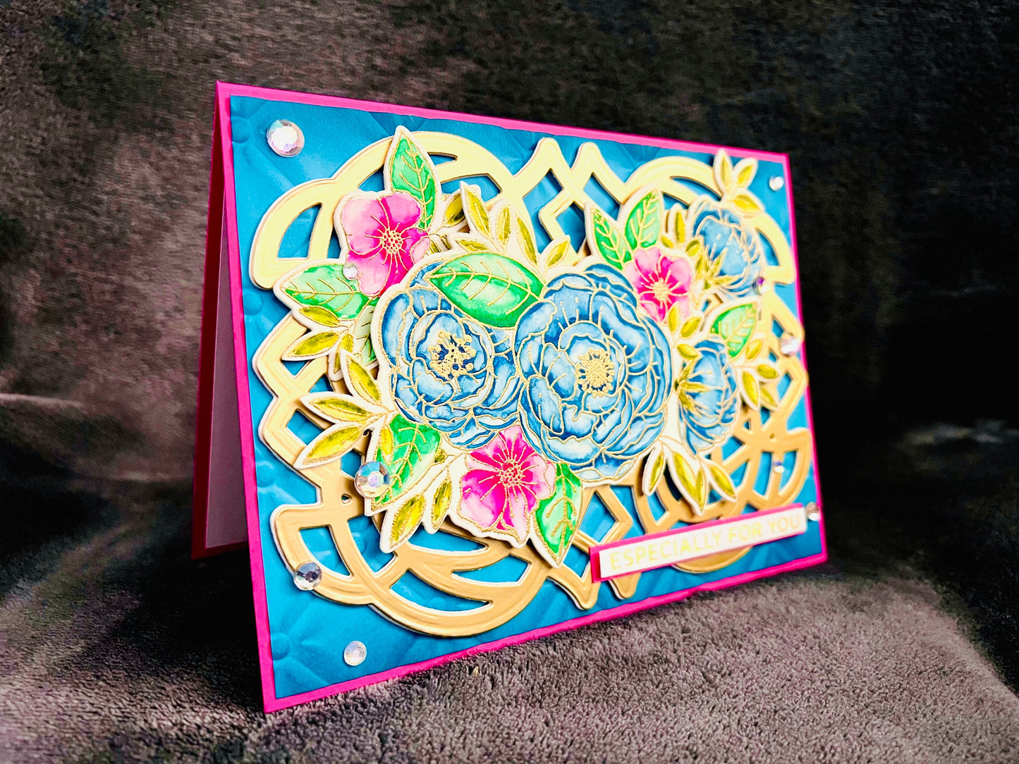 Blue and Pink Watercolored Florals Especially For You Card