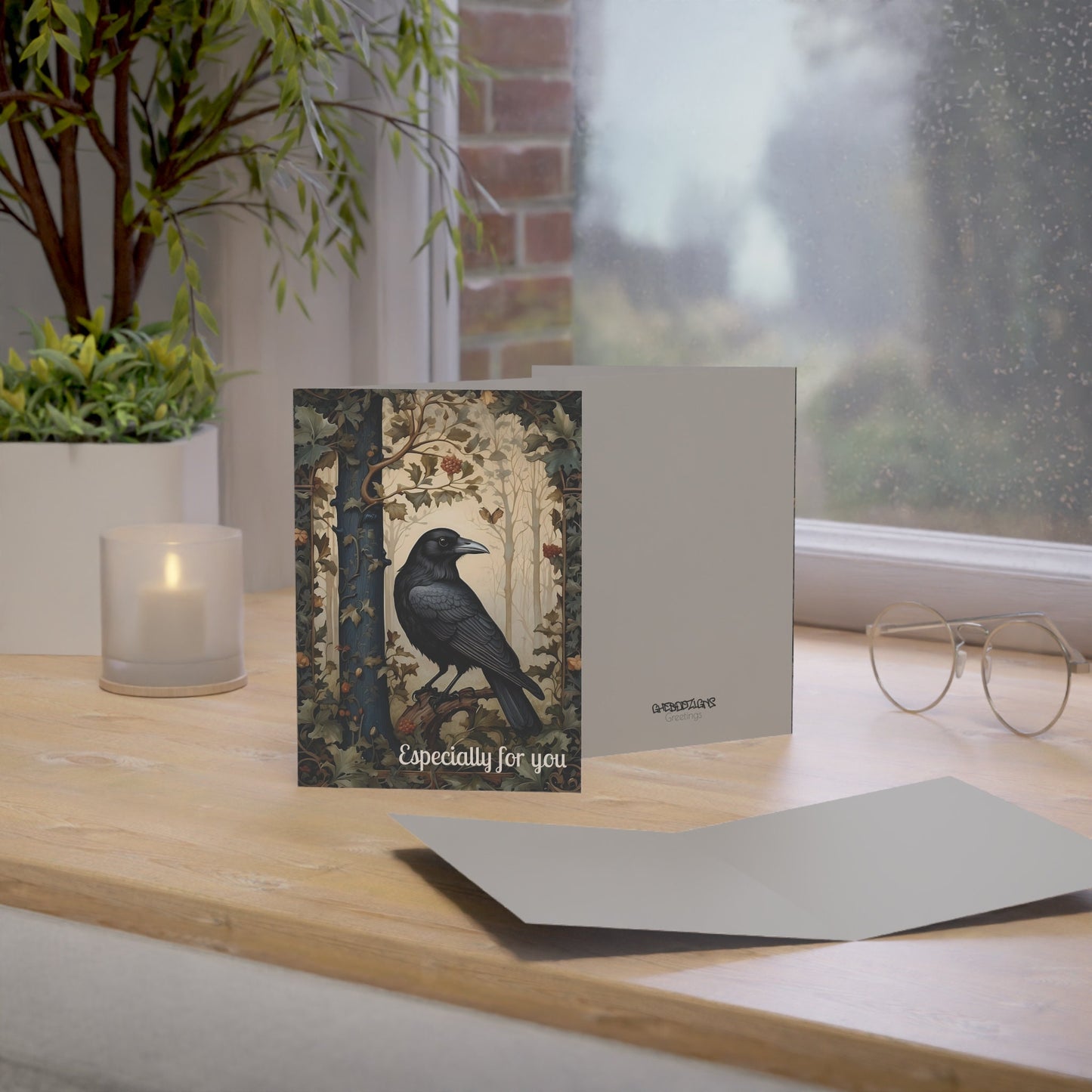 Black Raven Boho Style Greeting Card | Especially for You | Designed by AiPhoenixArtworks - 5x7 Inch