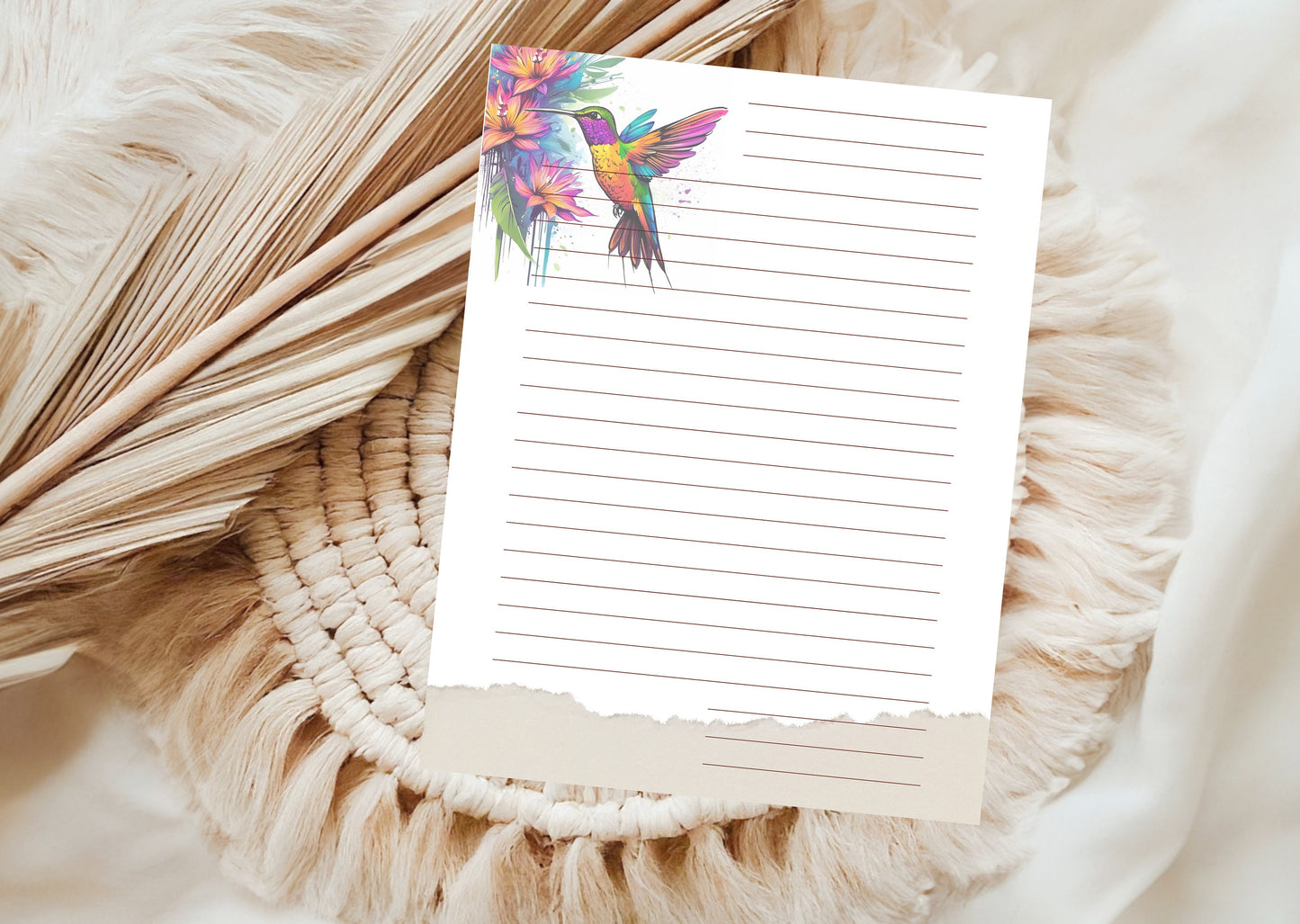 Hummingbird Artistic Paint Drip Design by AiPhoenixArtworks Stationery (3 pcs set) - Printable Digital PDF