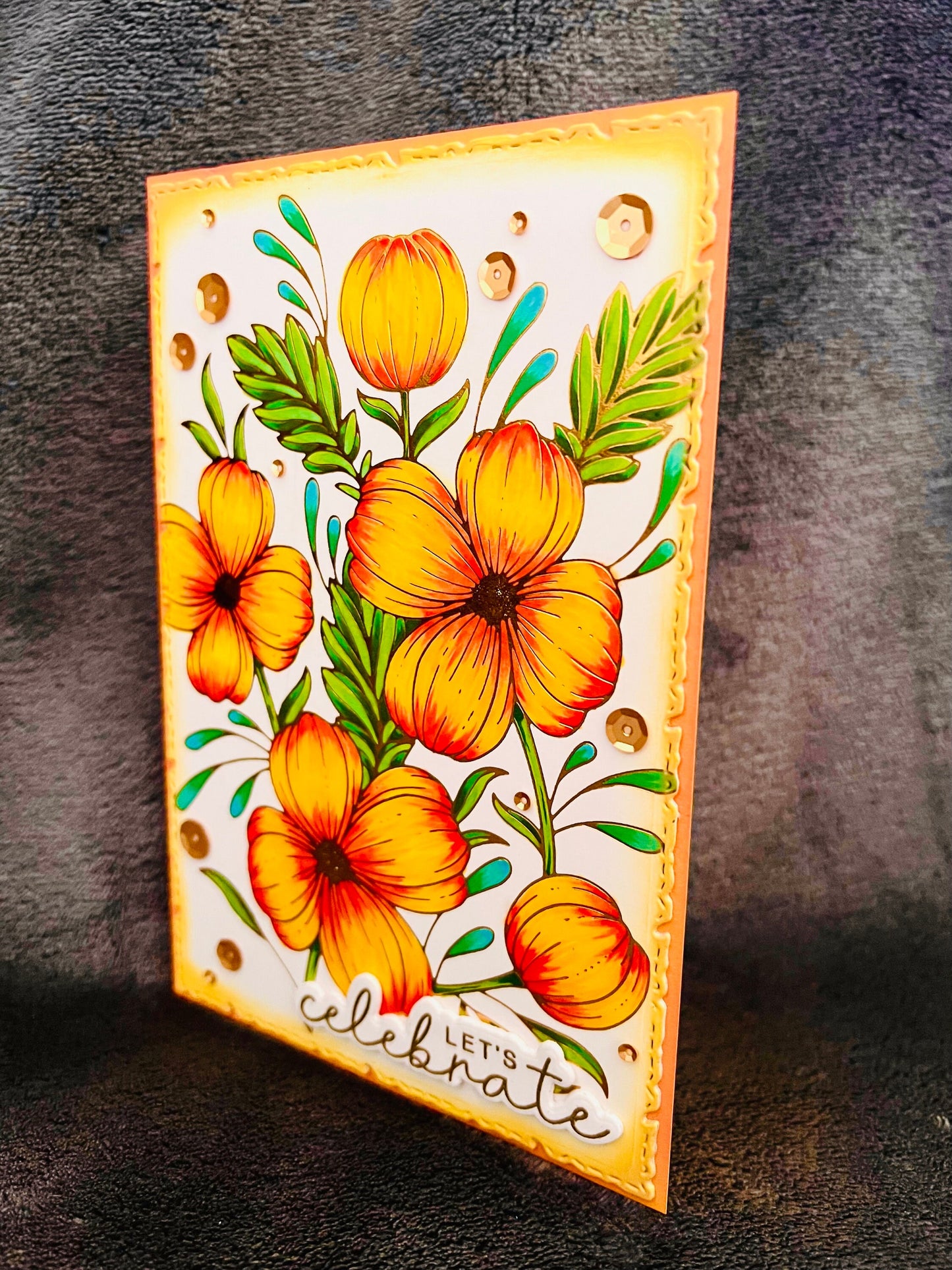 Yellow and Orange Florals Let’s Celebrate Card
