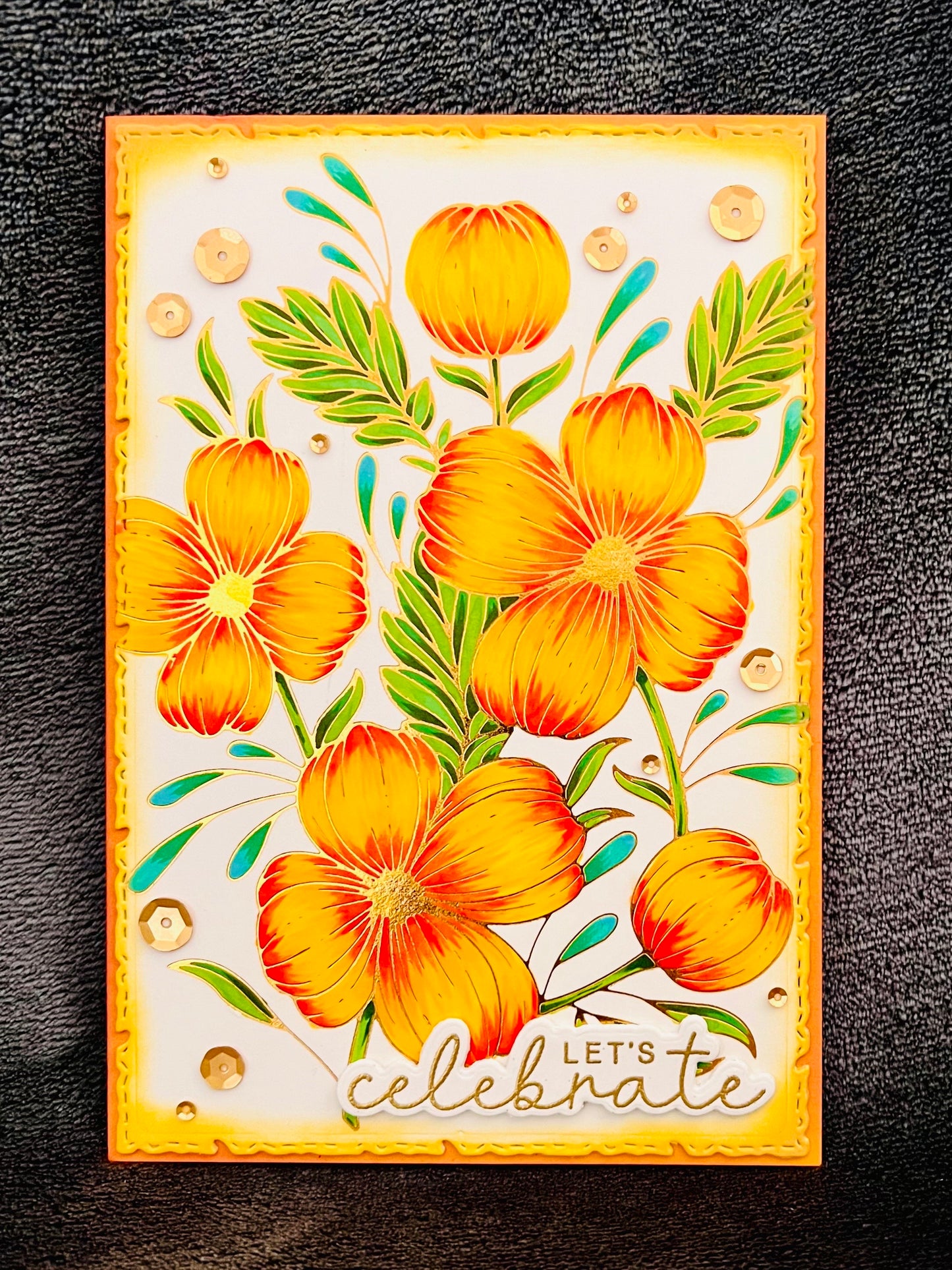 Yellow and Orange Florals Let’s Celebrate Card