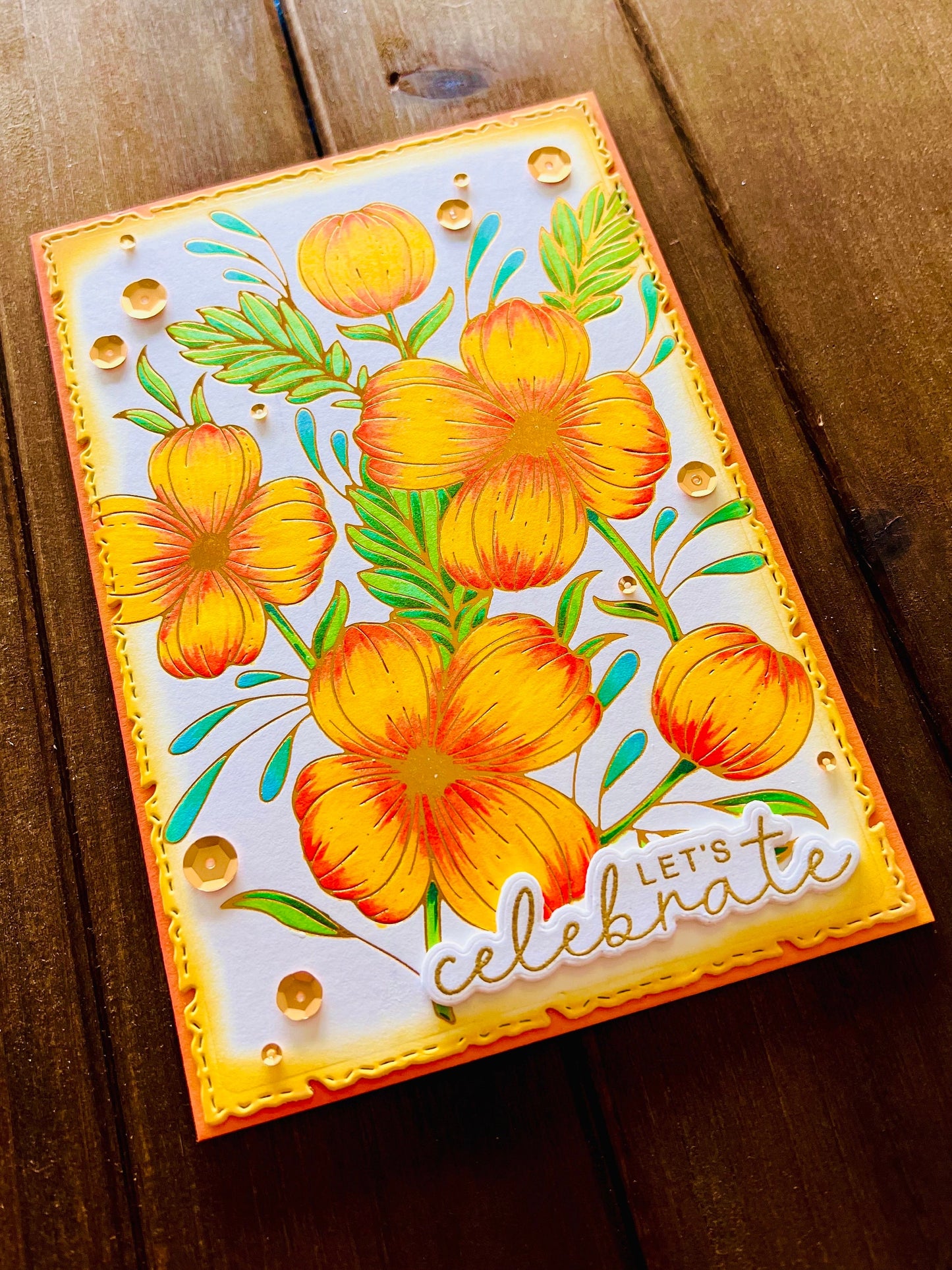 Yellow and Orange Florals Let’s Celebrate Card