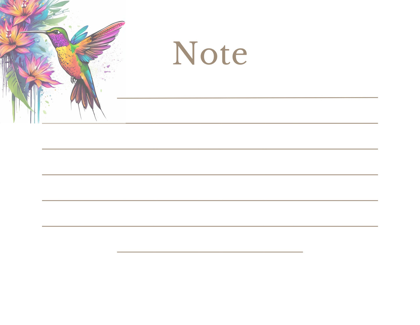 Hummingbird Artistic Paint Drip Design by AiPhoenixArtworks Stationery (3 pcs set) - Printable Digital PDF