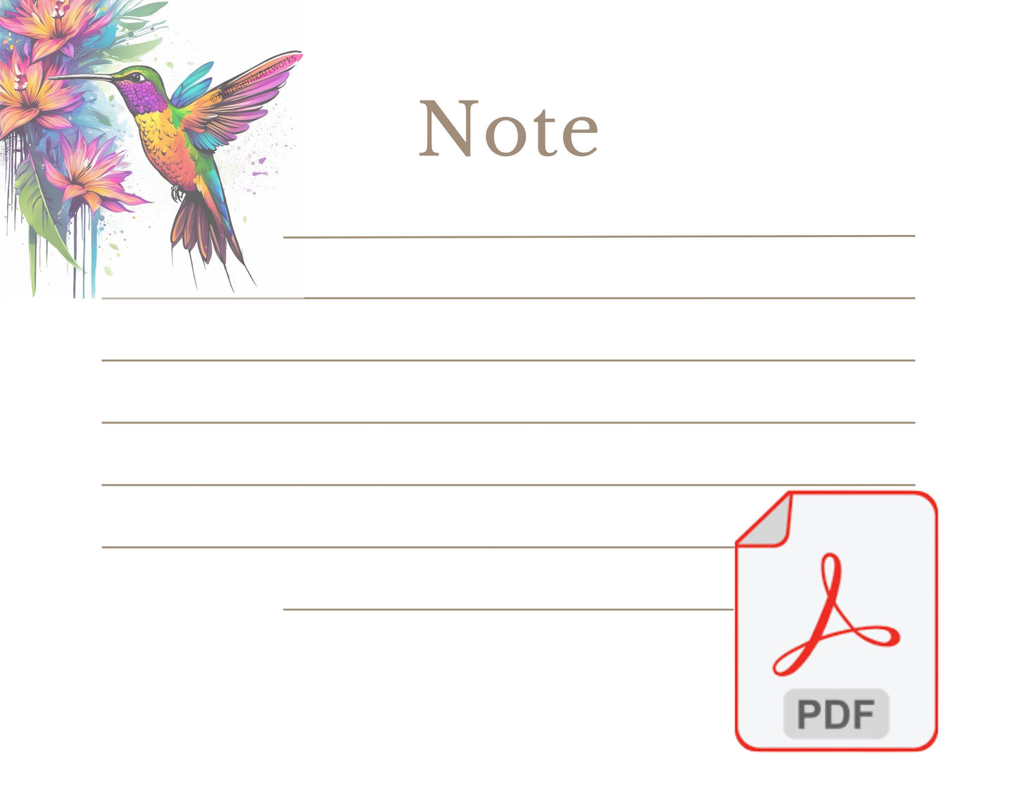 Hummingbird Artistic Paint Drip Design by AiPhoenixArtworks Stationery (3 pcs set) - Printable Digital PDF