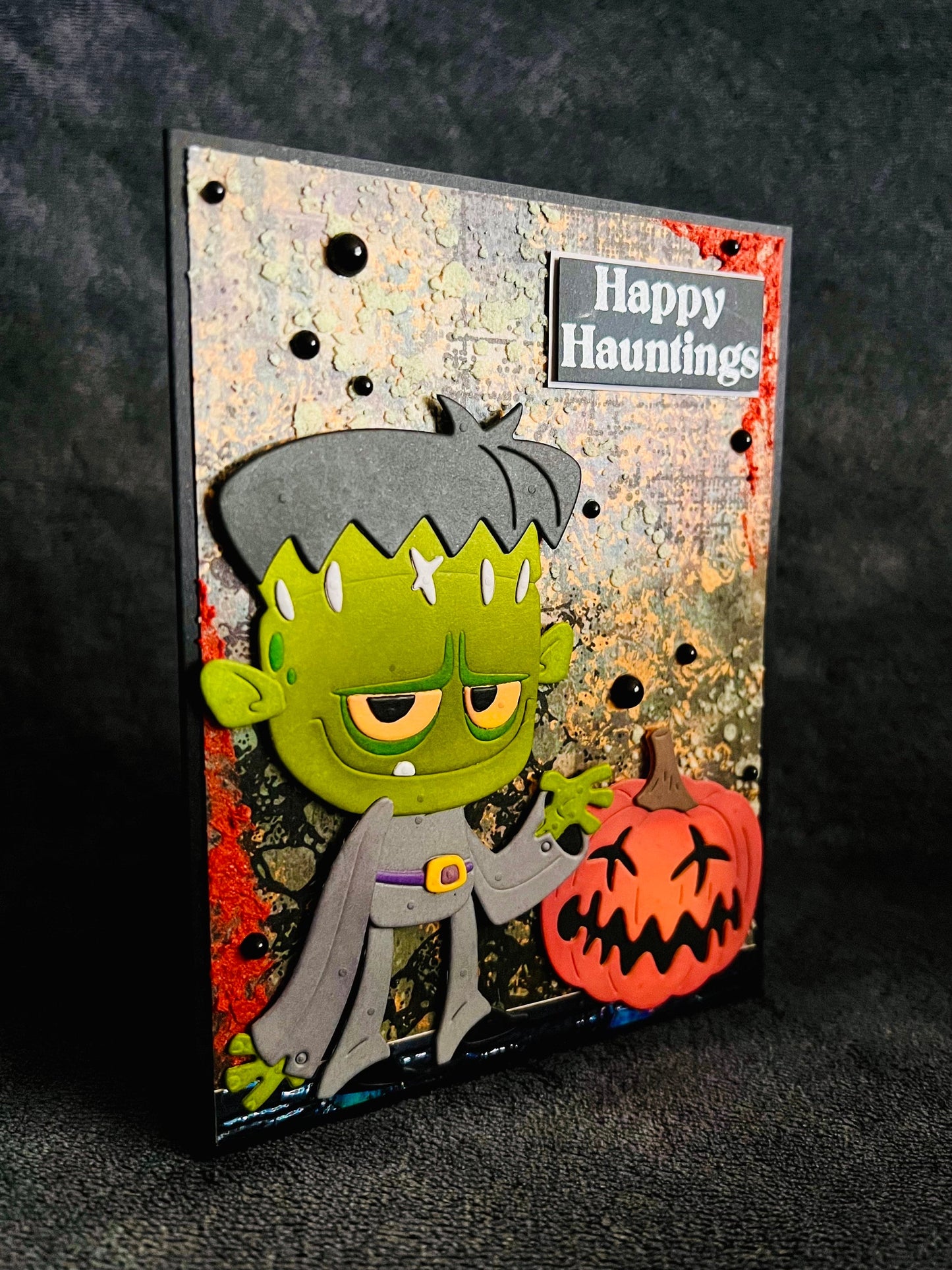 Frankenstein with Pumpkin Glow in the Dark Halloween Card