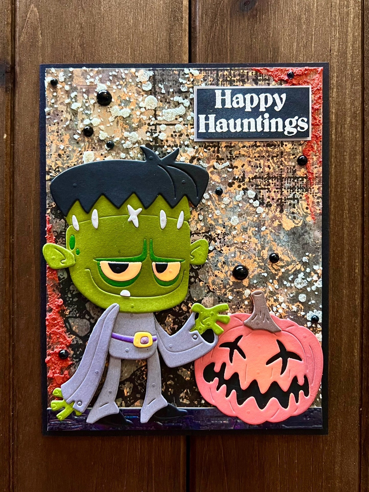 Frankenstein with Pumpkin Glow in the Dark Halloween Card