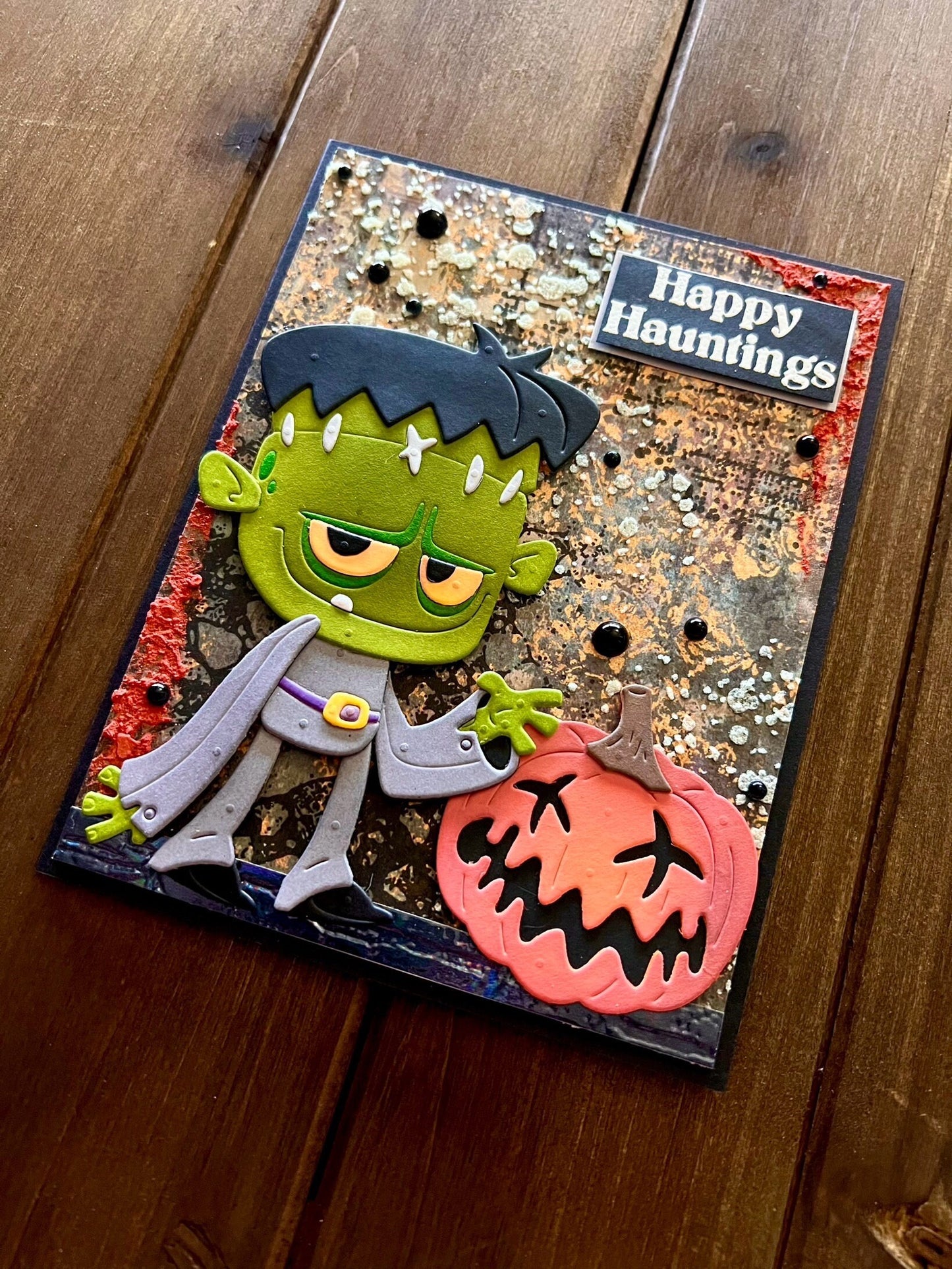Frankenstein with Pumpkin Glow in the Dark Halloween Card