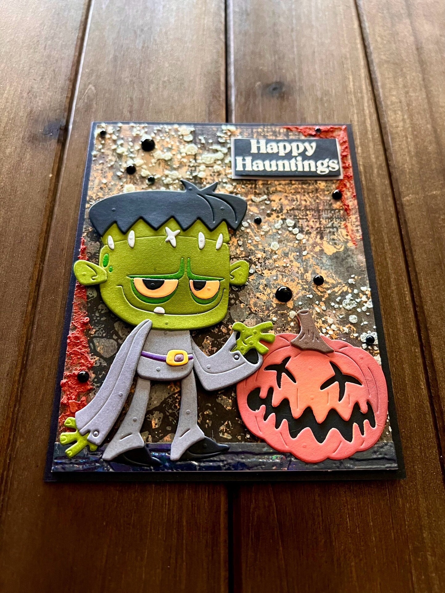 Frankenstein with Pumpkin Glow in the Dark Halloween Card