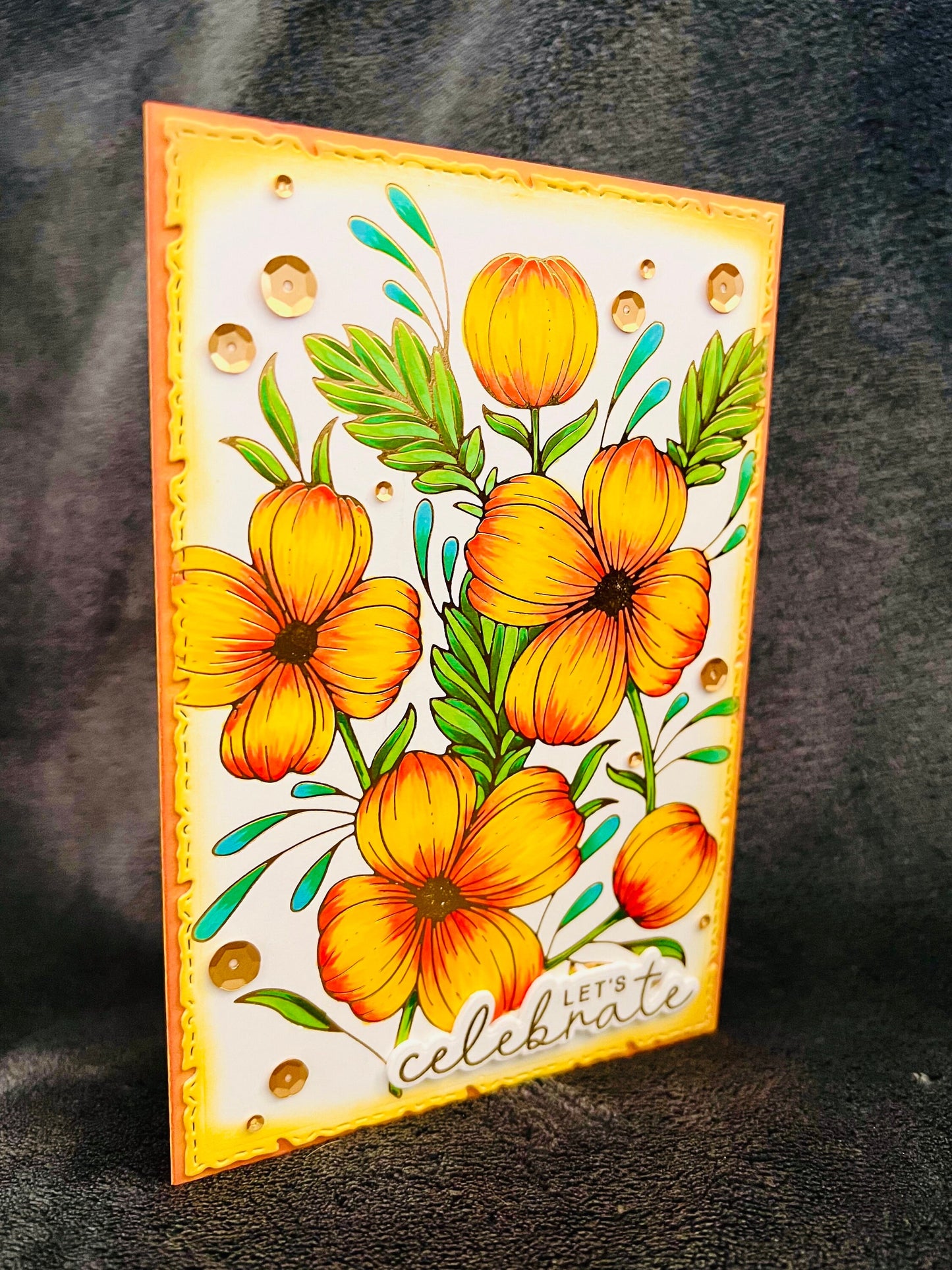 Yellow and Orange Florals Let’s Celebrate Card