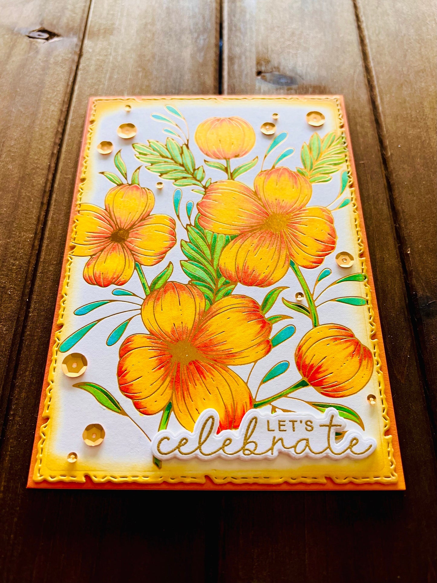 Yellow and Orange Florals Let’s Celebrate Card