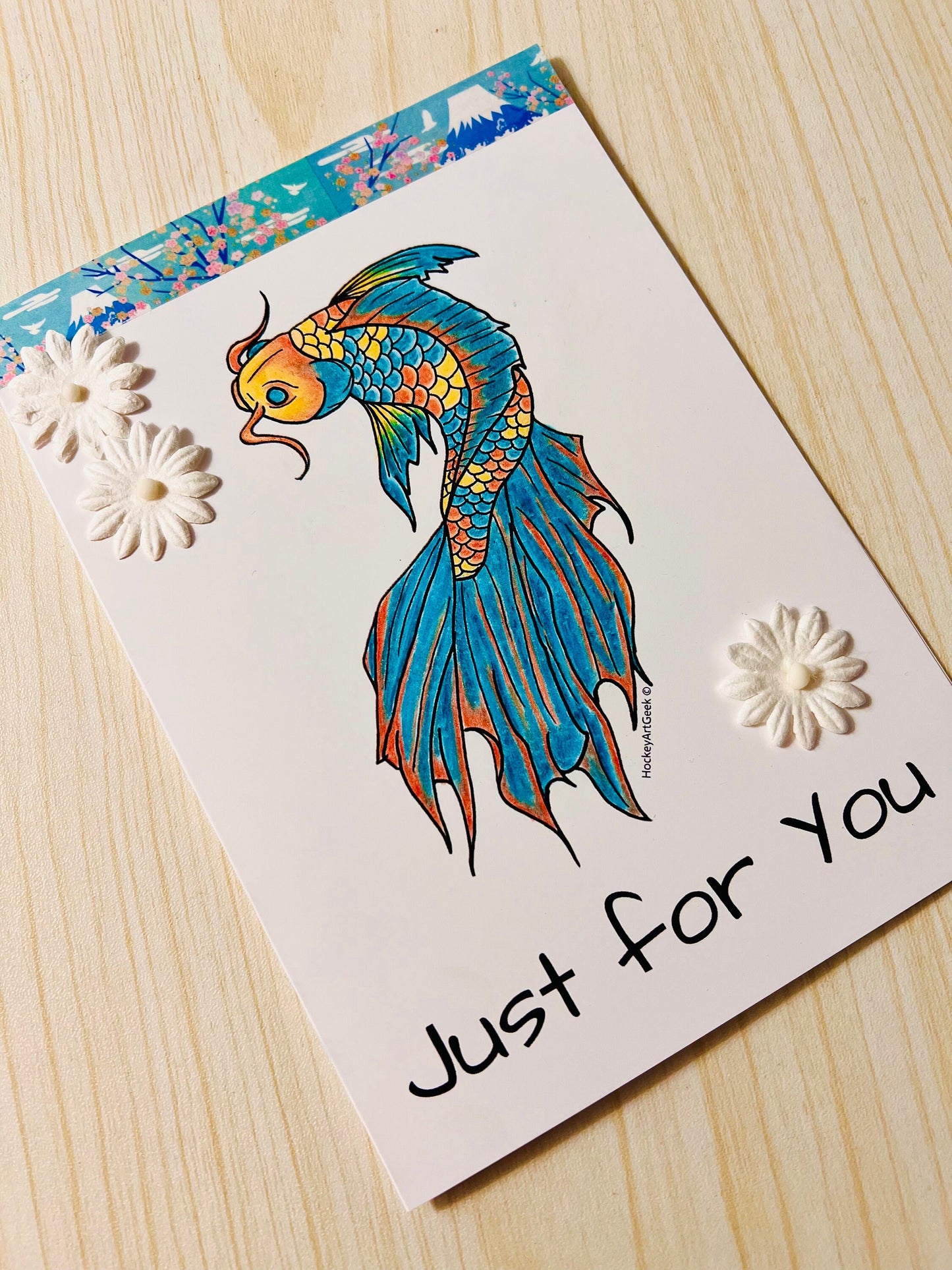 Blue and Orange Koi Just For You Card