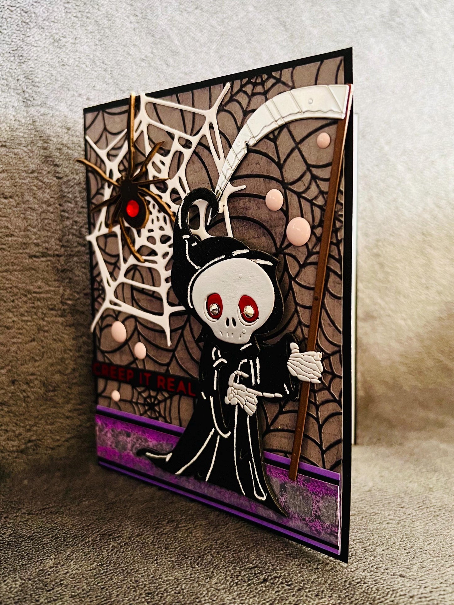 Grim Reaper and Spider Webs Halloween Card