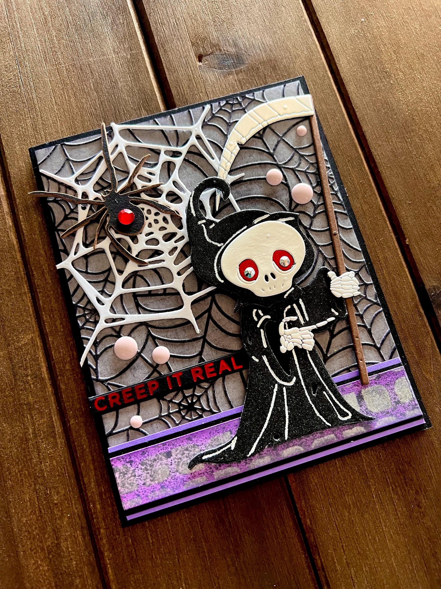 Grim Reaper and Spider Webs Halloween Card