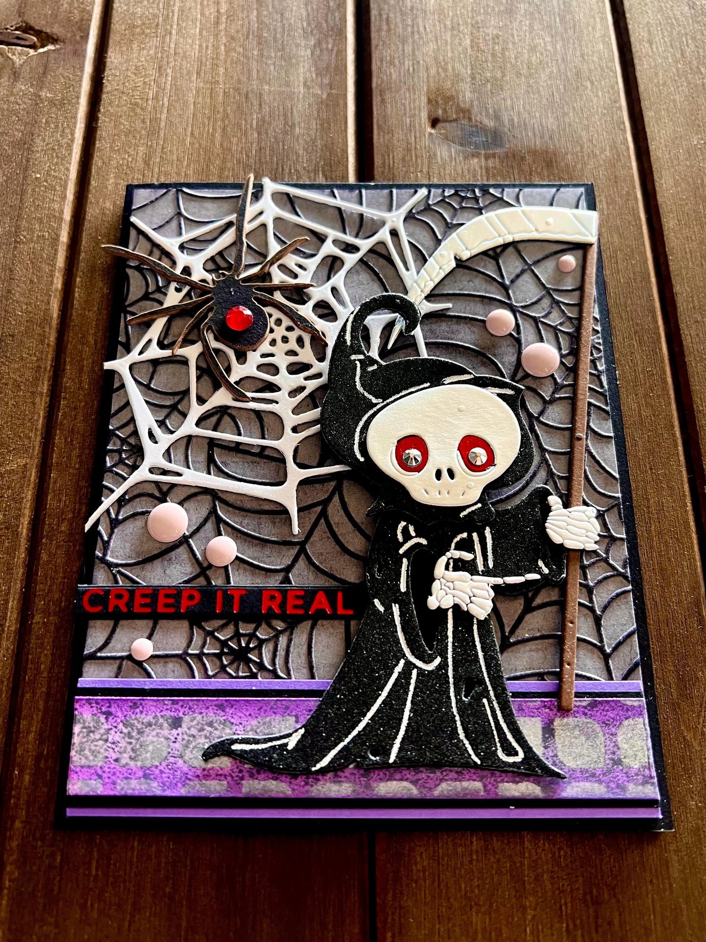 Grim Reaper and Spider Webs Halloween Card