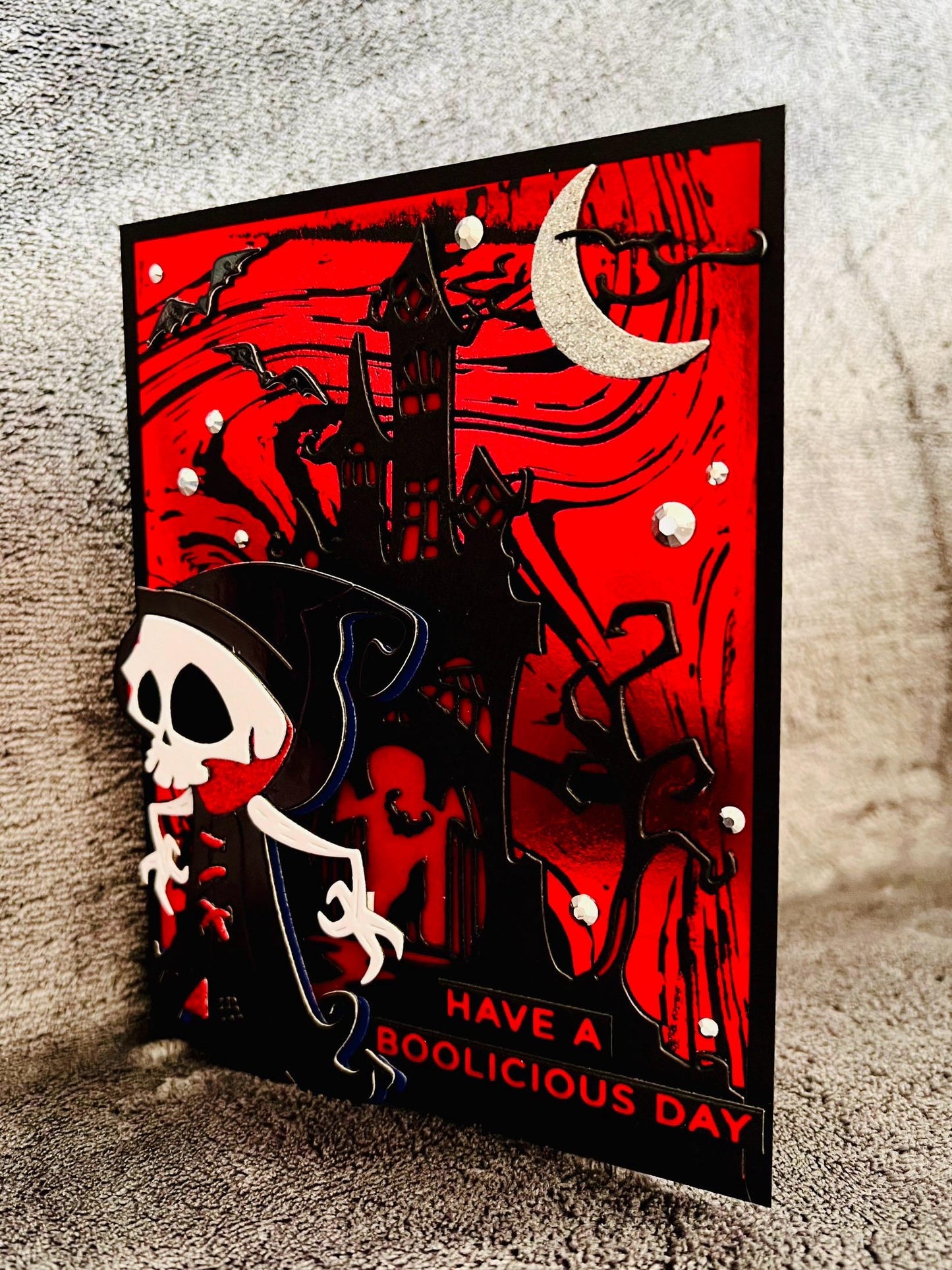 Skull Faced Grim Reaper Haunted Mansion Halloween Card