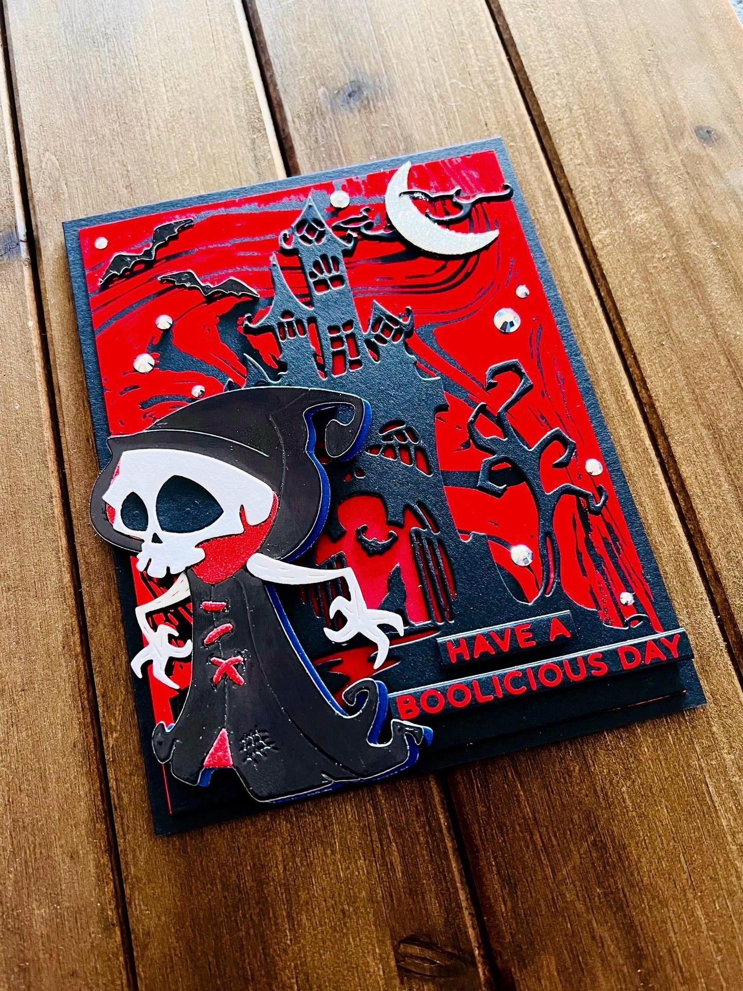 Skull Faced Grim Reaper Haunted Mansion Halloween Card