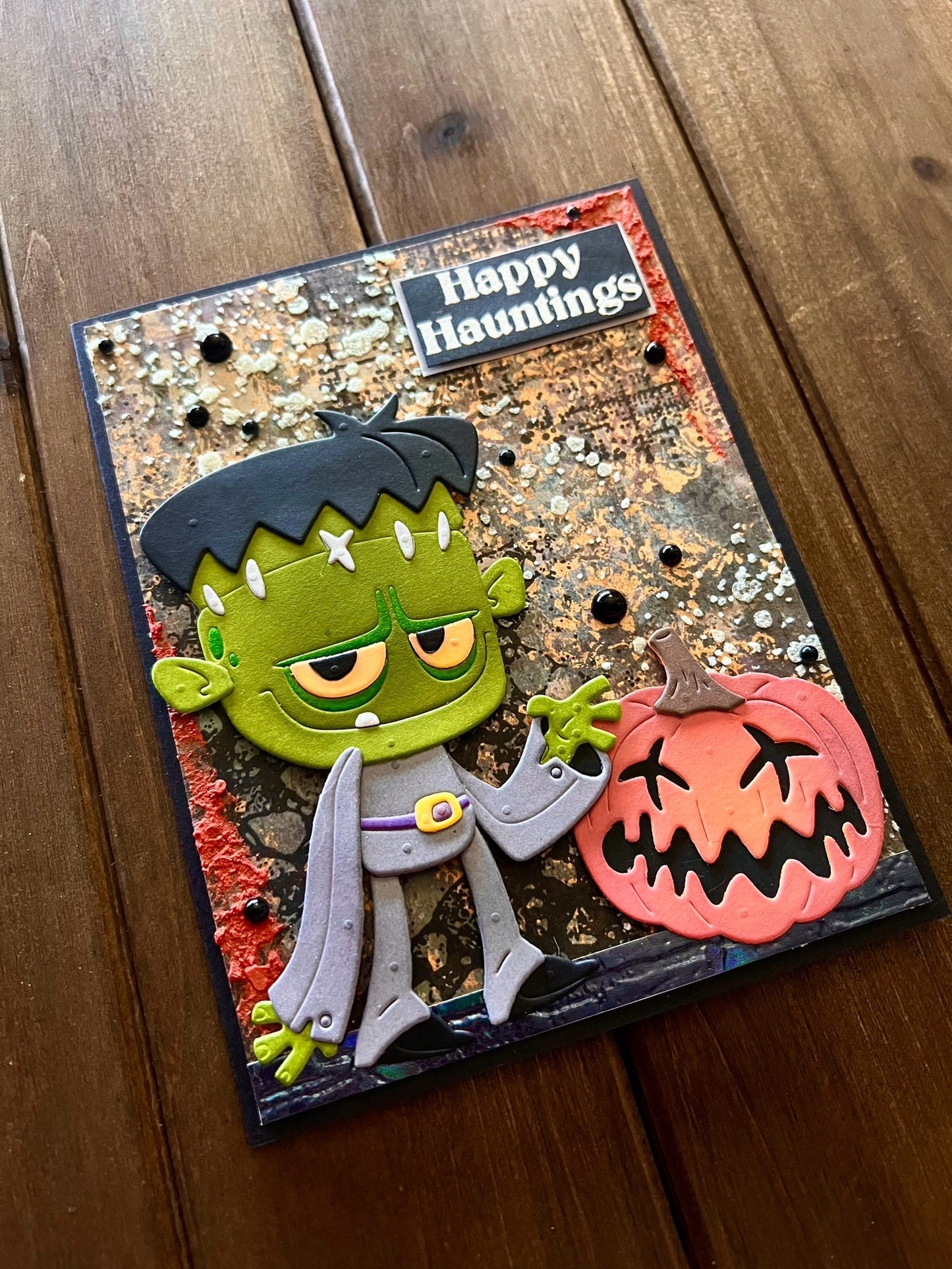 Frankenstein with Pumpkin Glow in the Dark Halloween Card