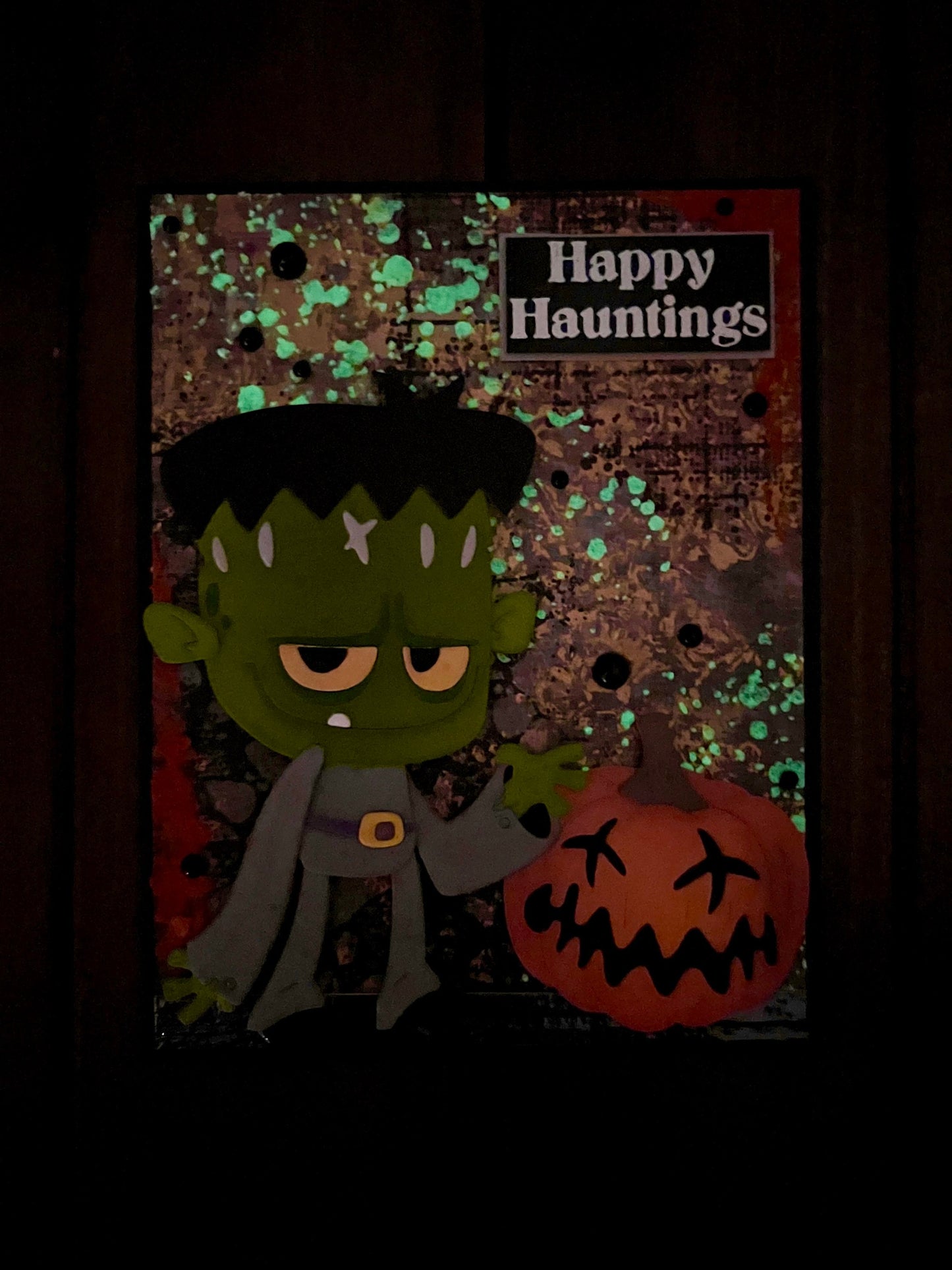 Frankenstein with Pumpkin Glow in the Dark Halloween Card