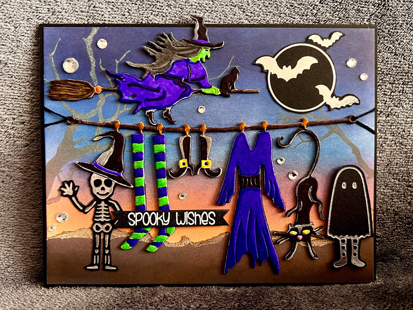 Witches Laundry and Flying Witch Halloween Card