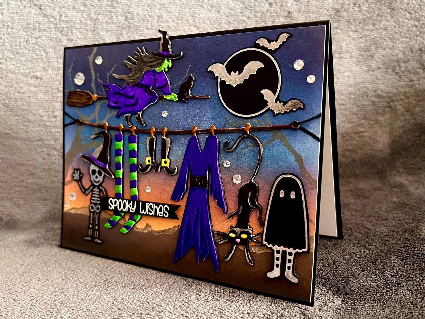 Witches Laundry and Flying Witch Halloween Card