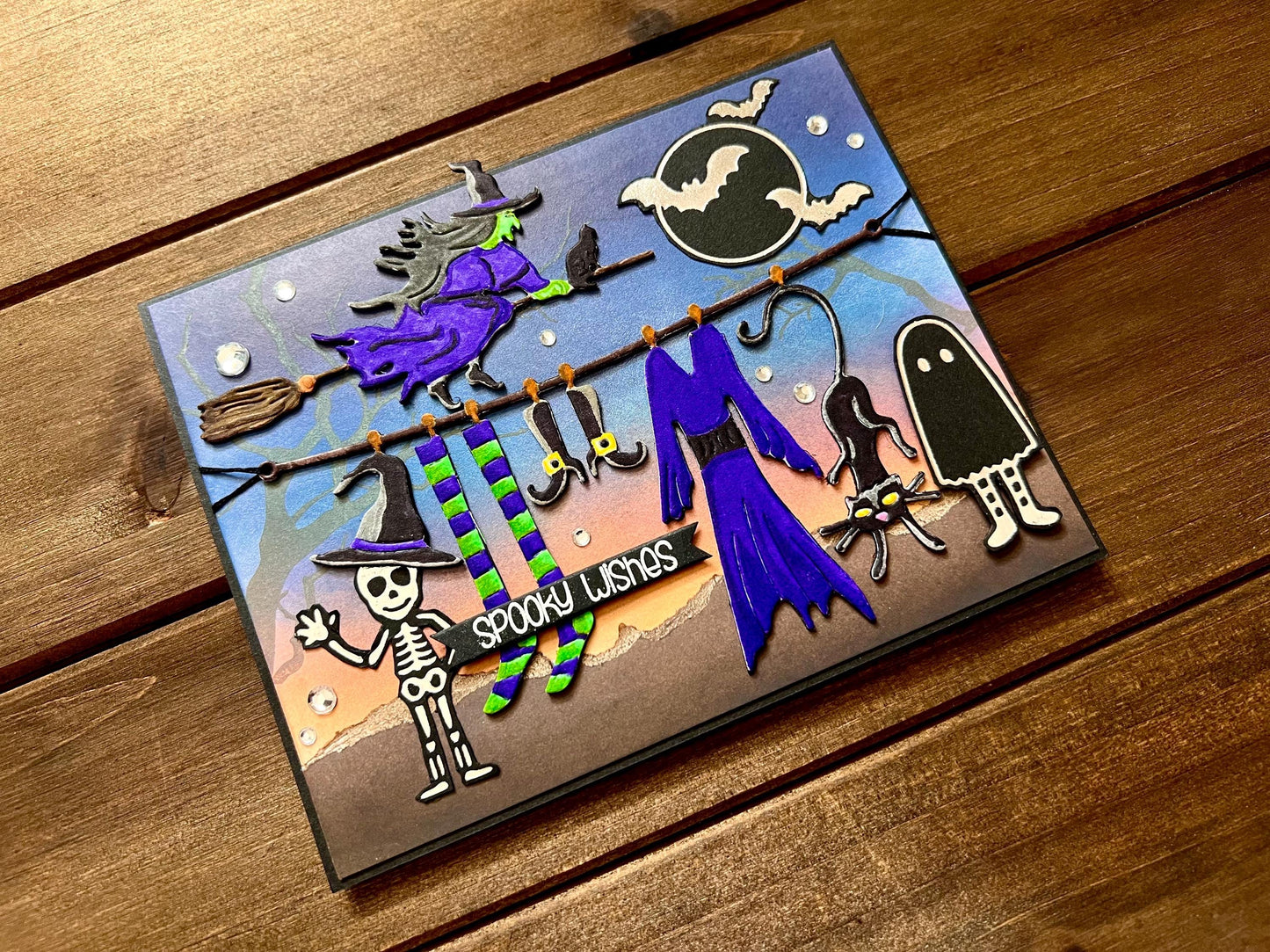 Witches Laundry and Flying Witch Halloween Card