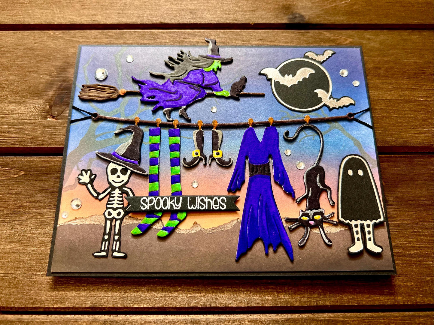 Witches Laundry and Flying Witch Halloween Card
