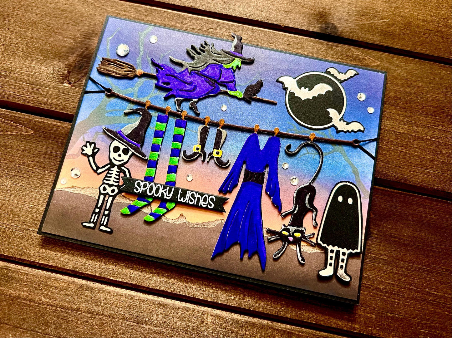 Witches Laundry and Flying Witch Halloween Card
