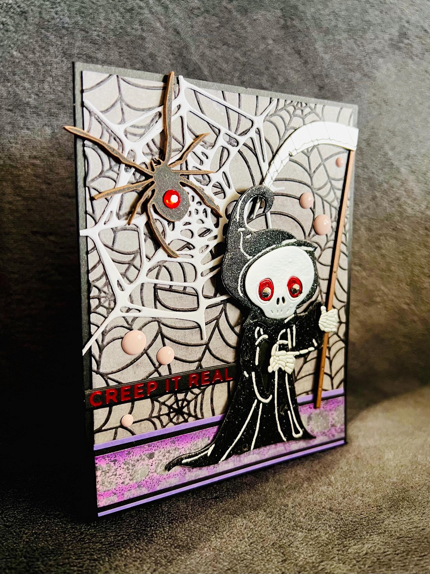 Grim Reaper and Spider Webs Halloween Card
