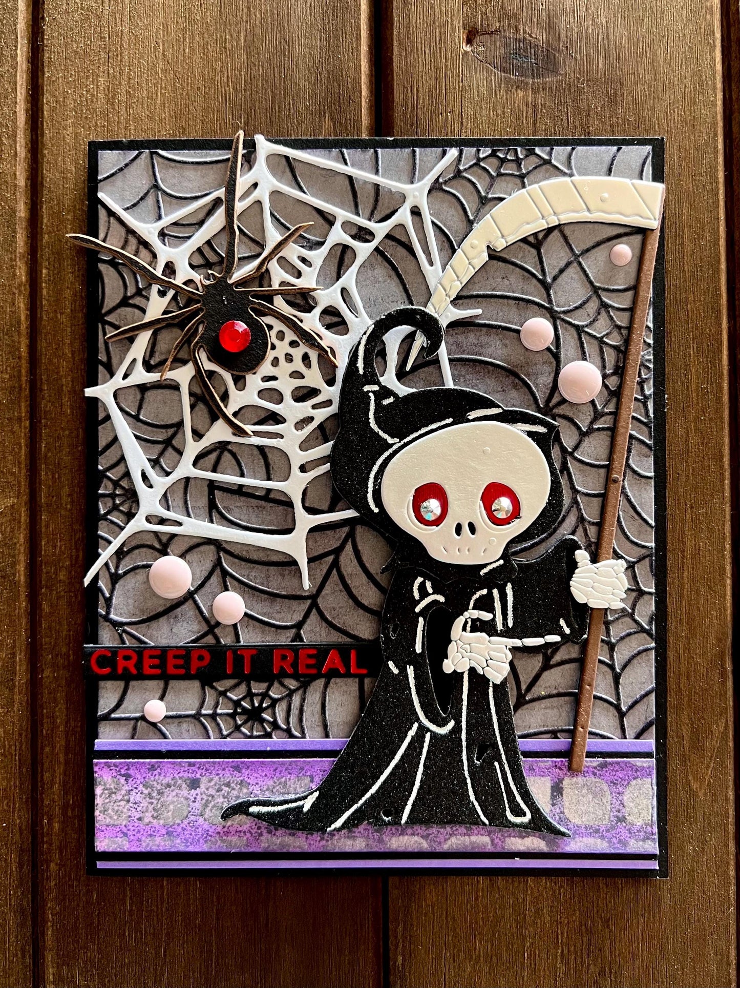 Grim Reaper and Spider Webs Halloween Card