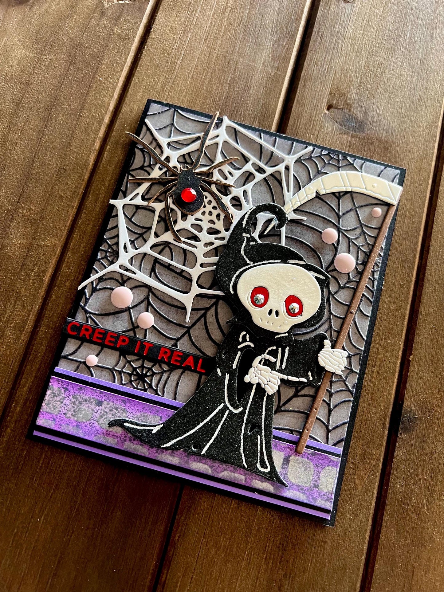 Grim Reaper and Spider Webs Halloween Card