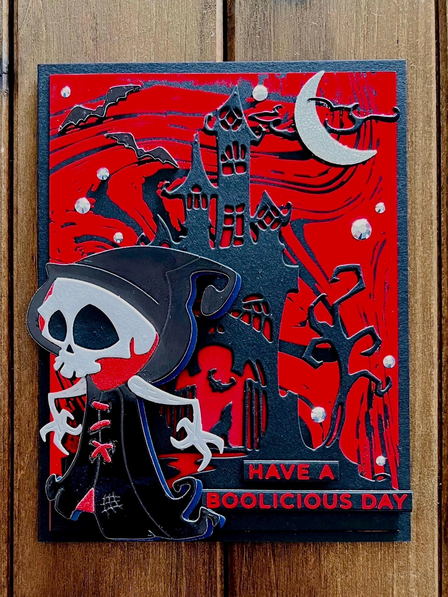 Skull Faced Grim Reaper Haunted Mansion Halloween Card