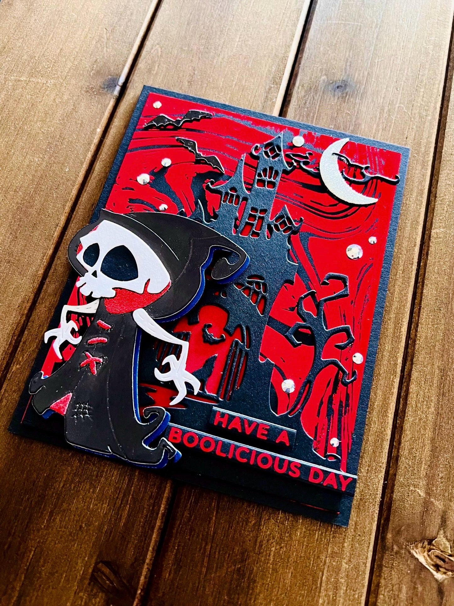 Skull Faced Grim Reaper Haunted Mansion Halloween Card