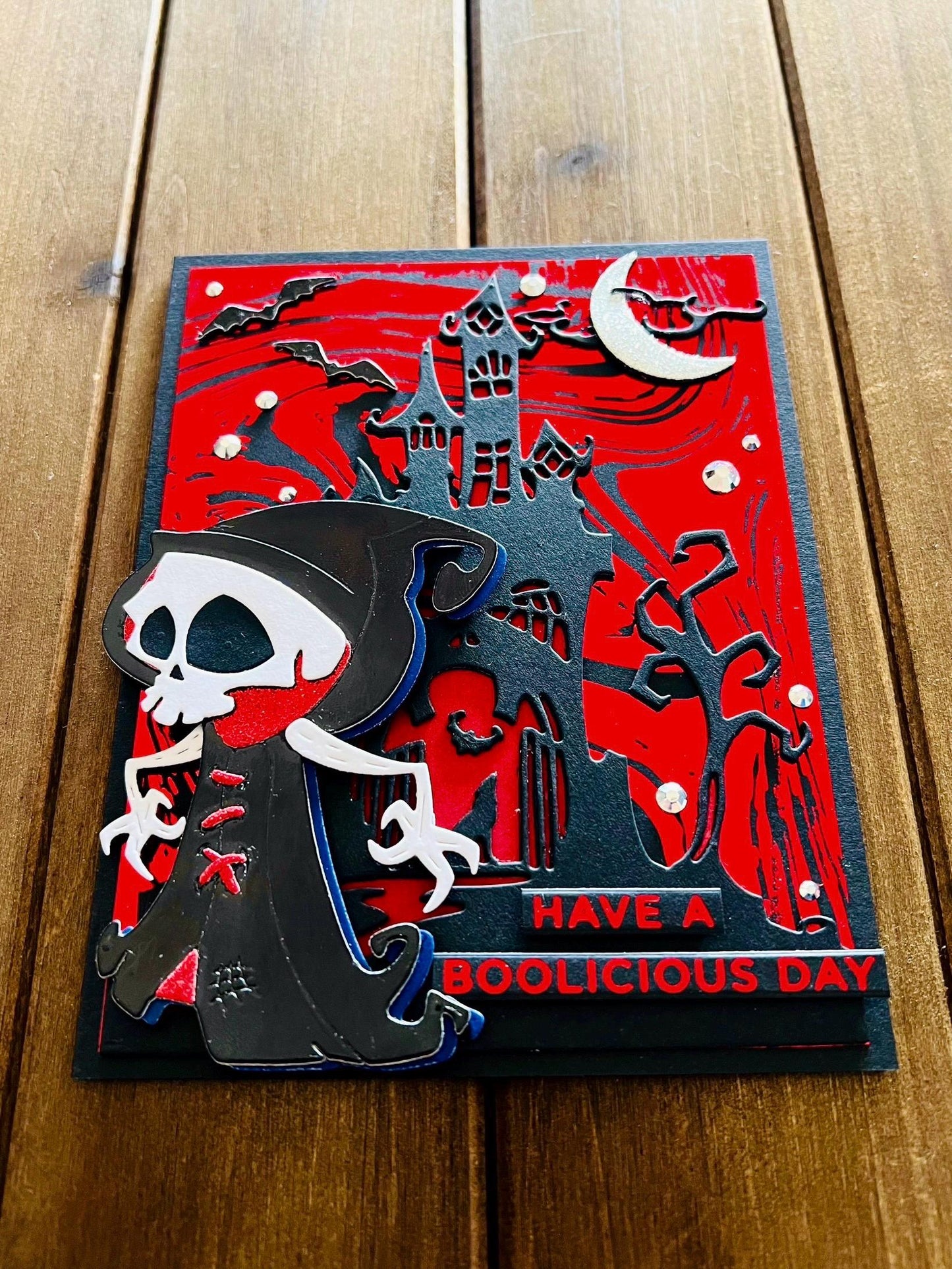 Skull Faced Grim Reaper Haunted Mansion Halloween Card