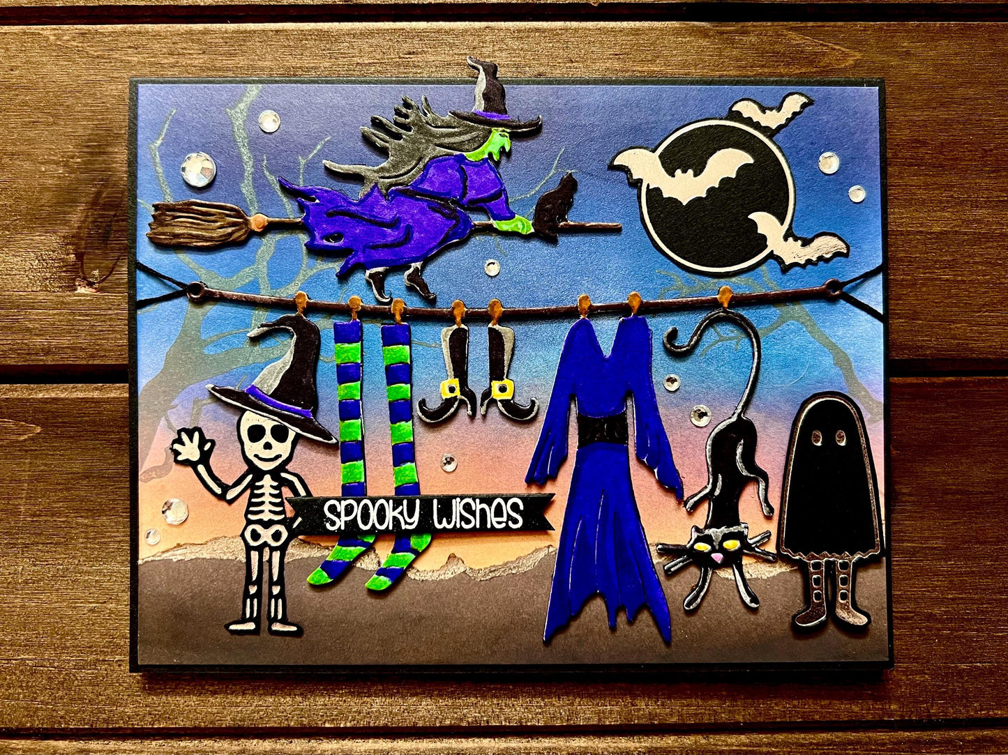 Witches Laundry and Flying Witch Halloween Card