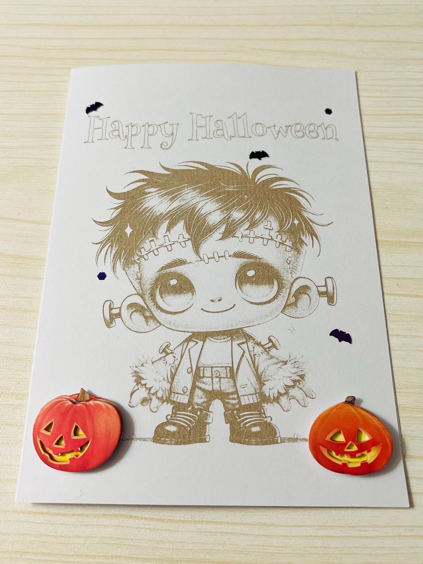 Laser Etched Kid Frankenstein Halloween Card