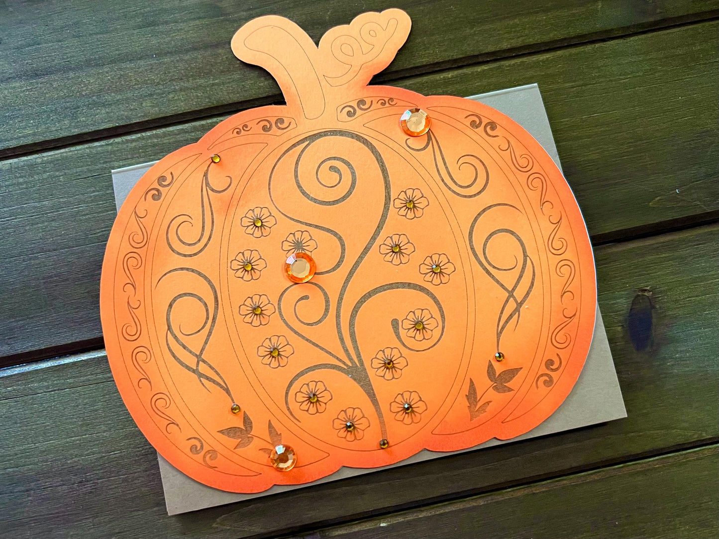 Orange Laser Etched Filigree Pumpkin Blank Halloween Card
