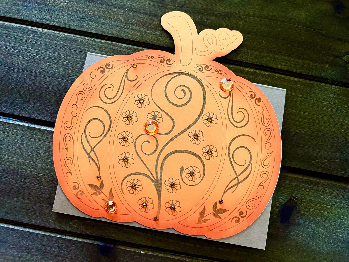 Orange Laser Etched Filigree Pumpkin Blank Halloween Card